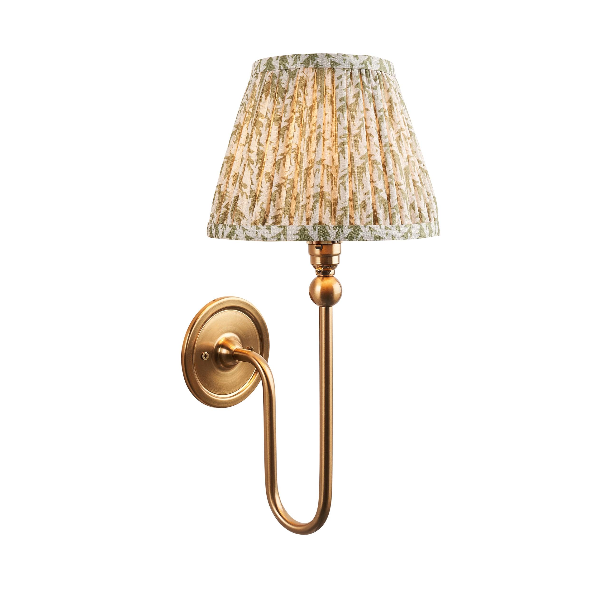 Santiago Long Line Brass Wall Light With 20cm Green Leaf Shade