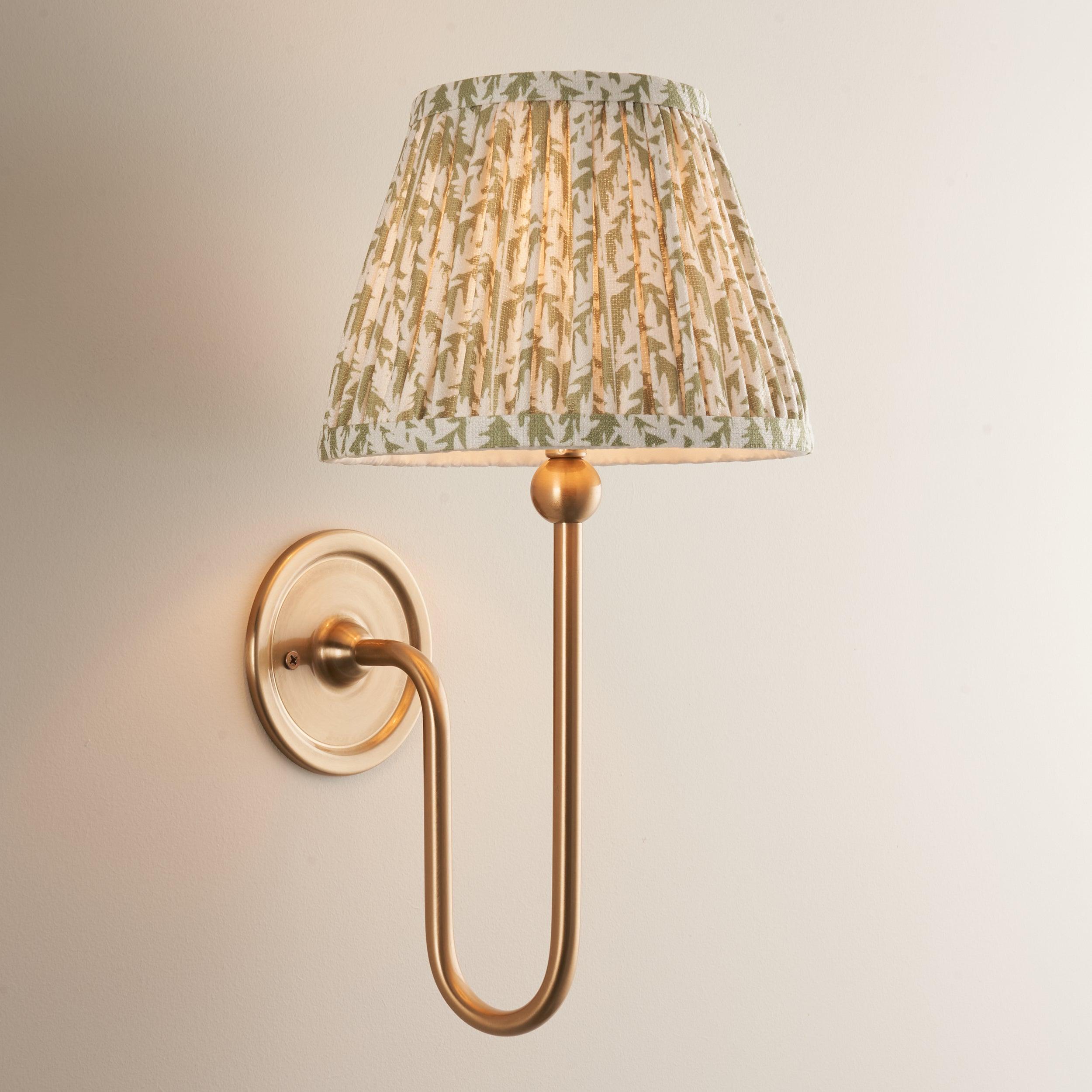 Santiago Long Line Brass Wall Light With 20cm Green Leaf Shade