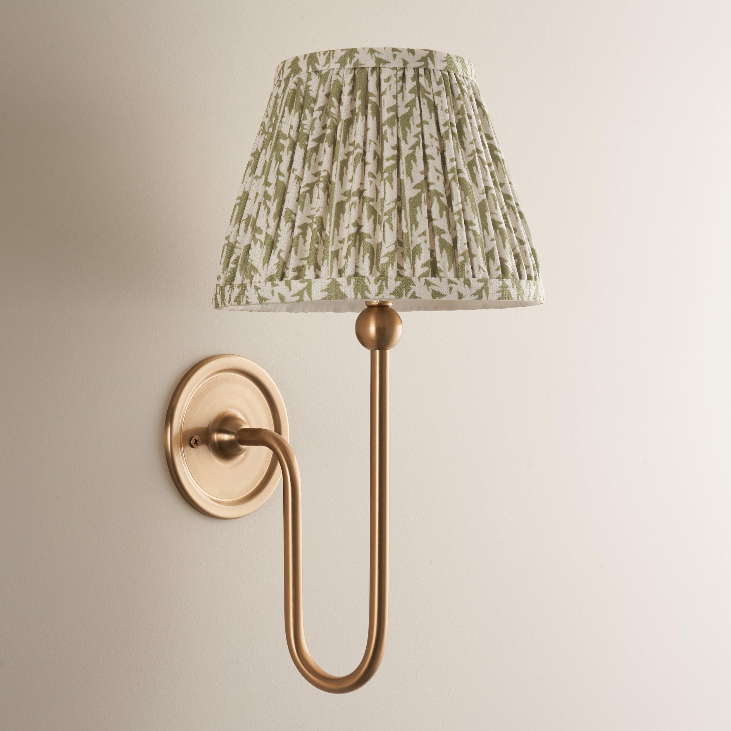 Santiago Long Line Brass Wall Light With 20cm Green Leaf Shade
