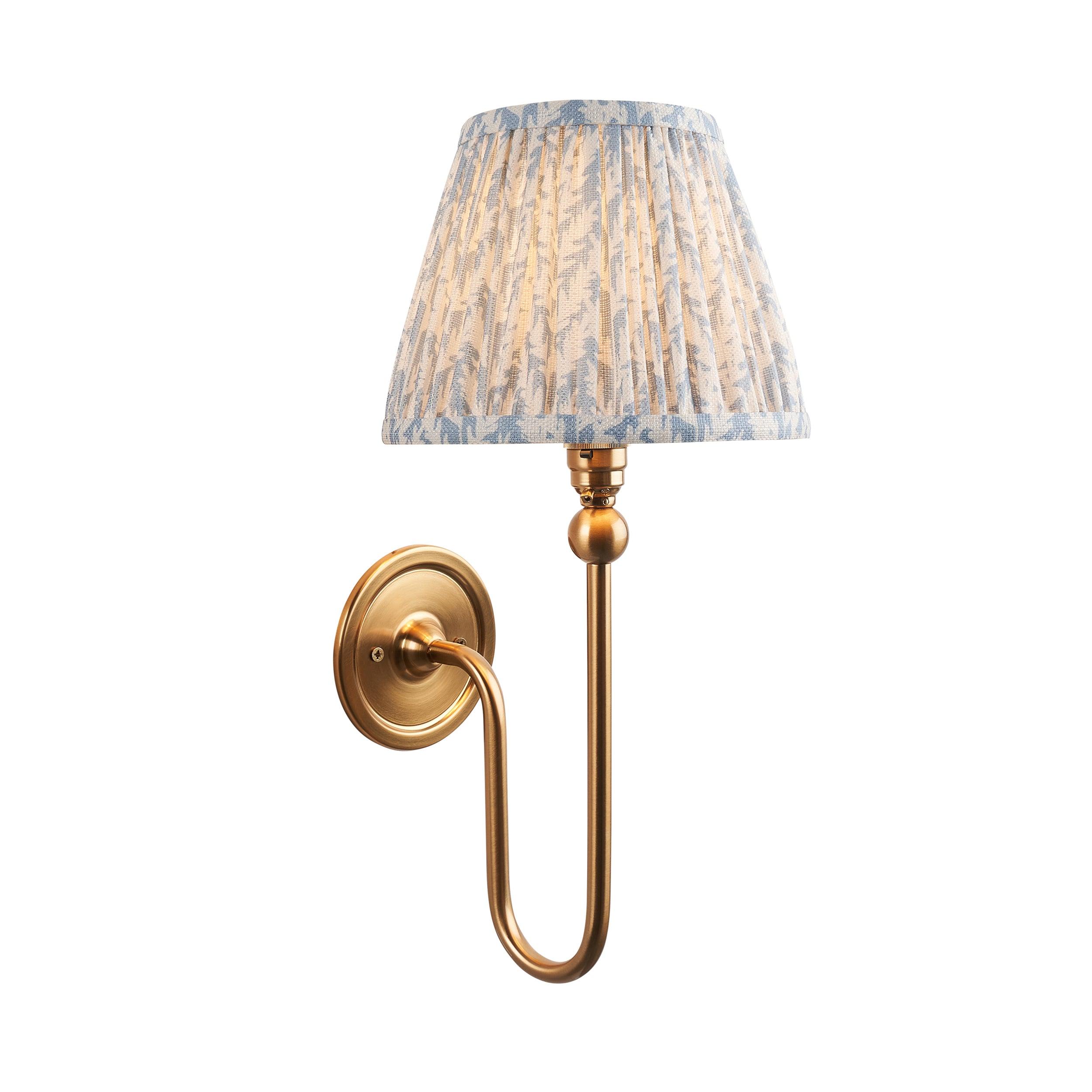 Santiago Long Line Brass Wall Light With 20cm Blue Leaf Shade