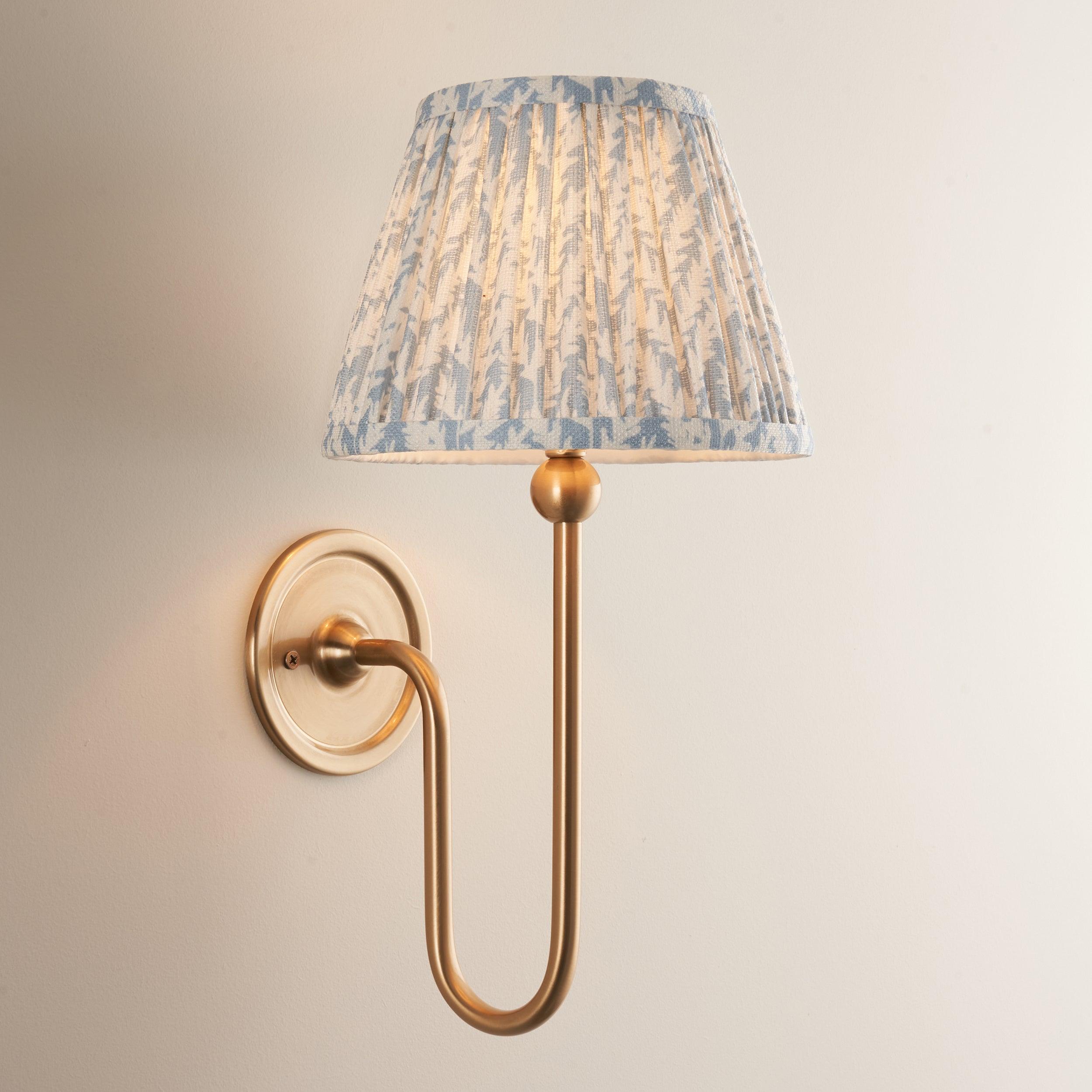 Santiago Long Line Brass Wall Light With 20cm Blue Leaf Shade