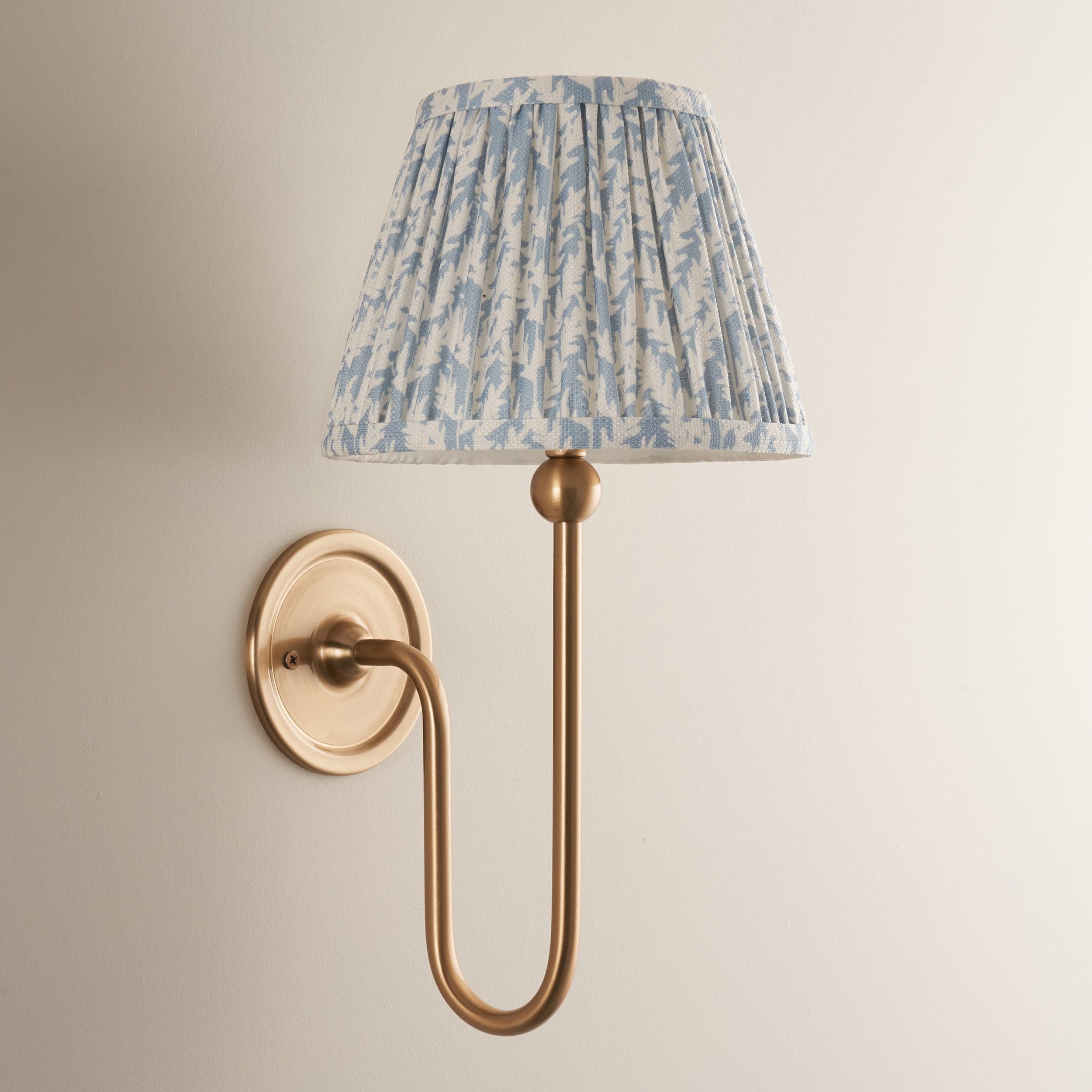 Santiago Long Line Brass Wall Light With 20cm Blue Leaf Shade