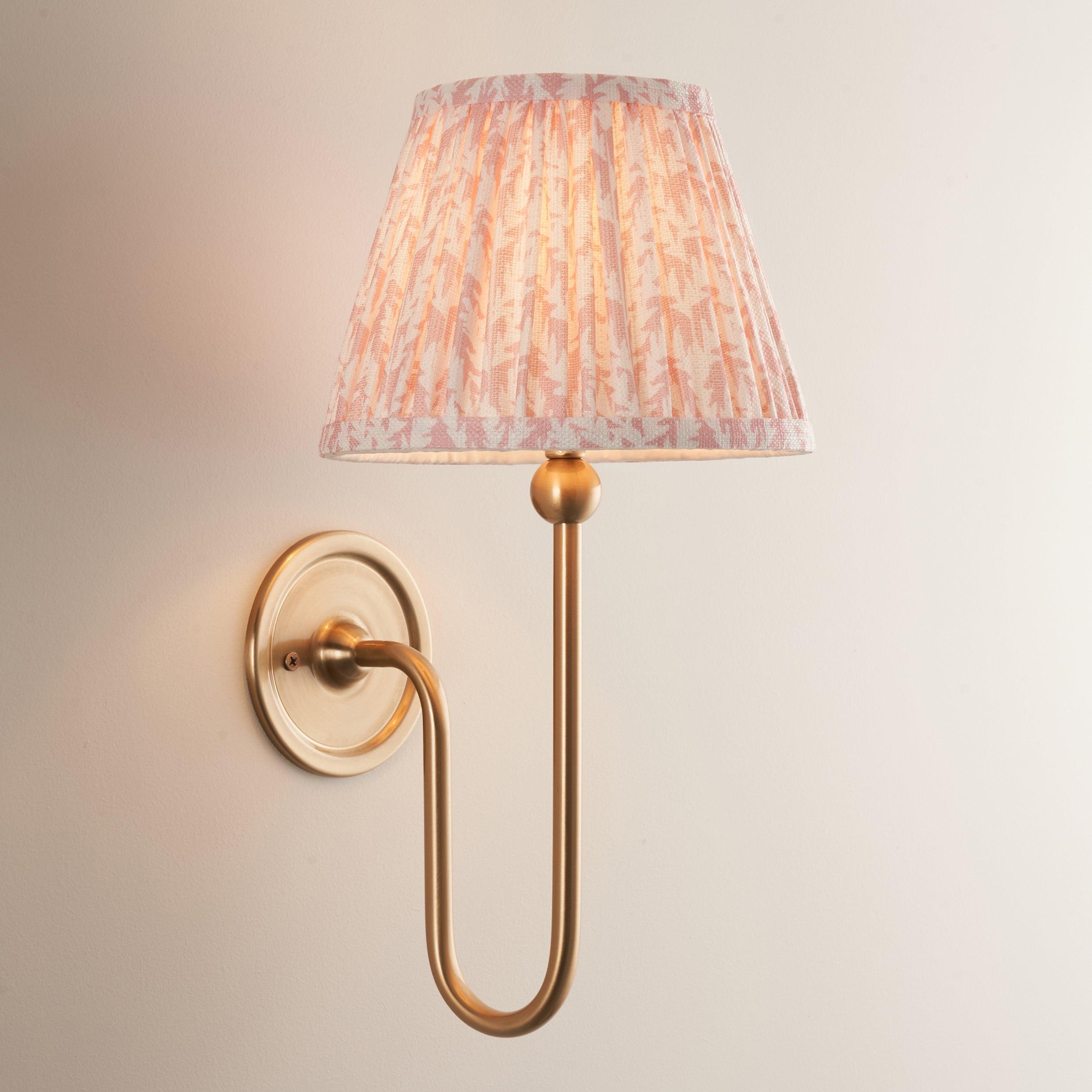 Santiago Long Line Brass Wall Light With 20cm Peachy Leaf Shade