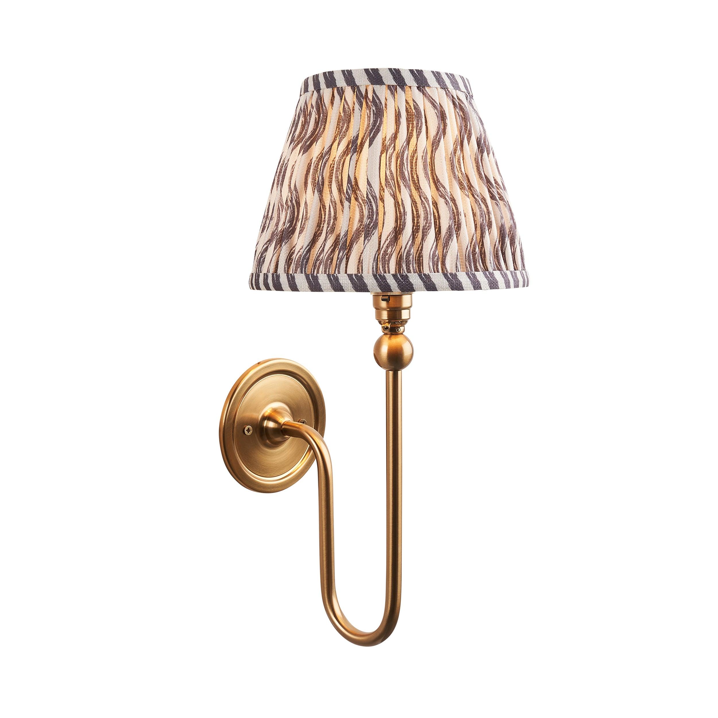 Santiago Long Line Brass Wall Light With 20cm Grey Ripple Shade