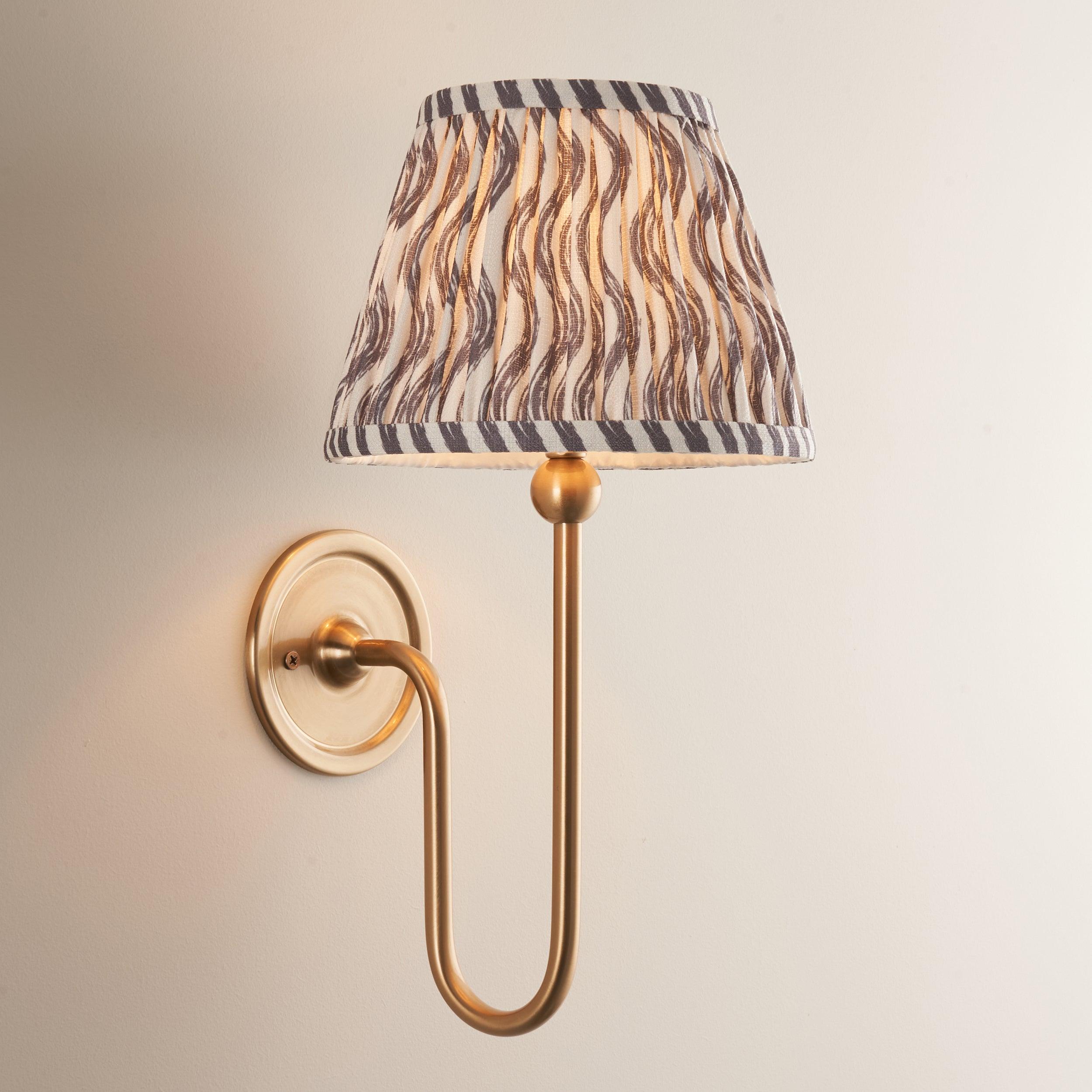 Santiago Long Line Brass Wall Light With 20cm Grey Ripple Shade