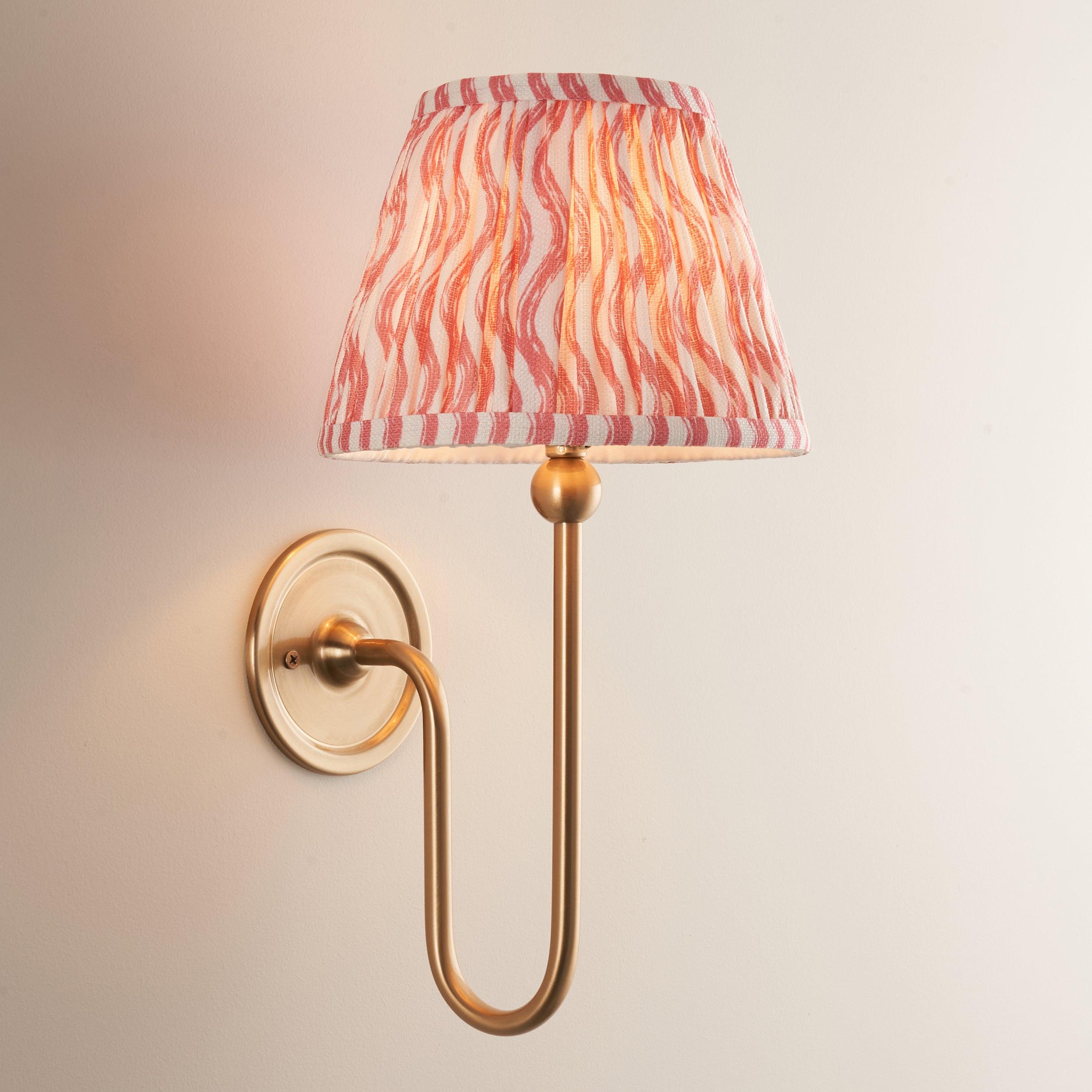 Santiago Long Line Brass Wall Light With 20cm Pink Ripple Shade