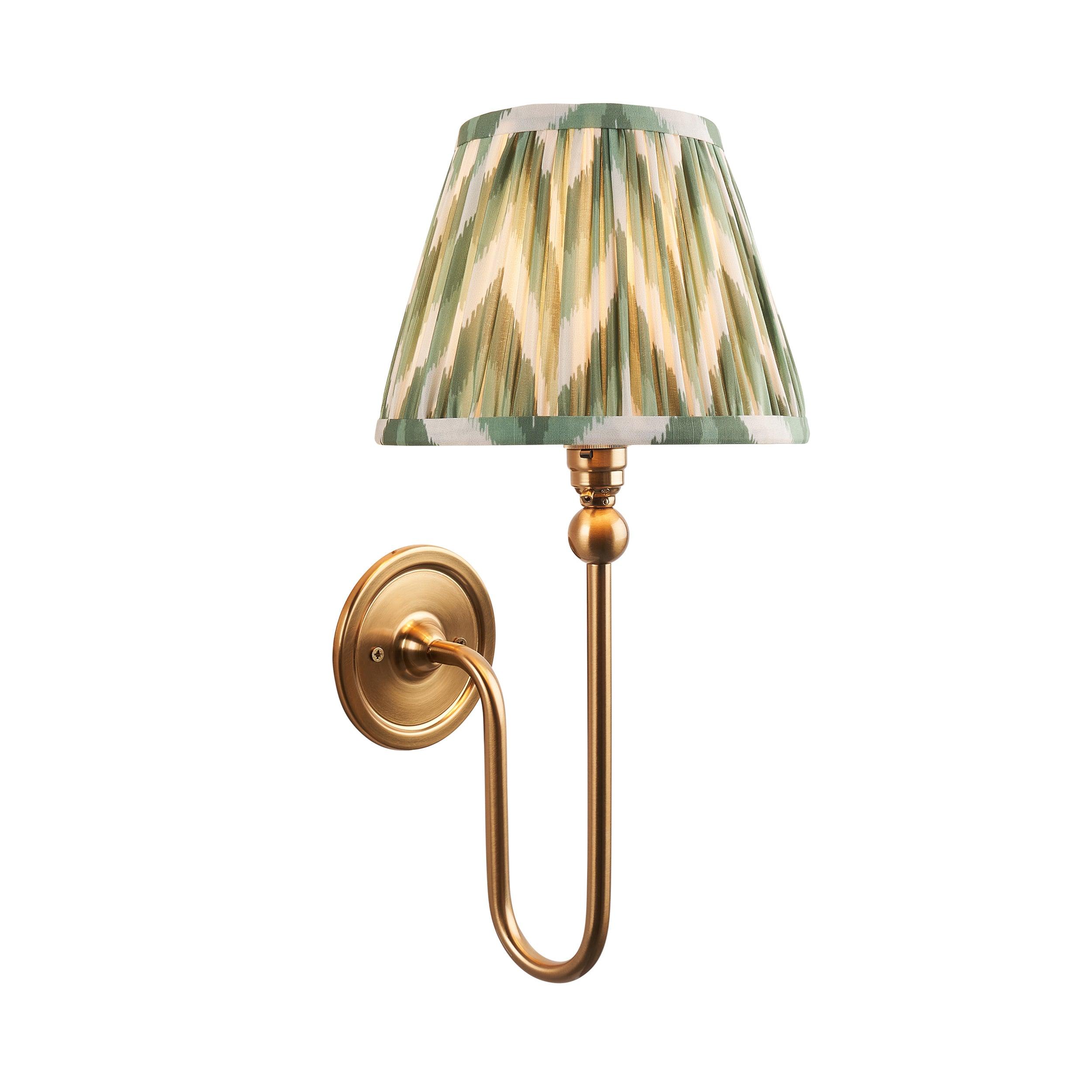 Santiago Long Line Brass Wall Light With 20cm Green Zigzag Shade