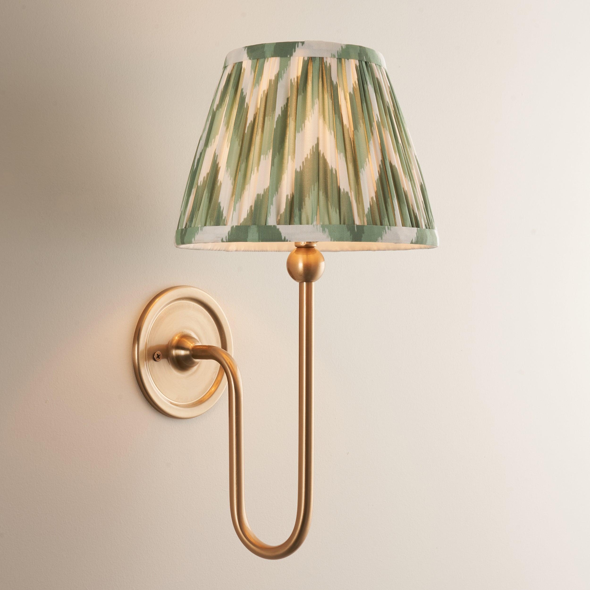 Santiago Long Line Brass Wall Light With 20cm Green Zigzag Shade