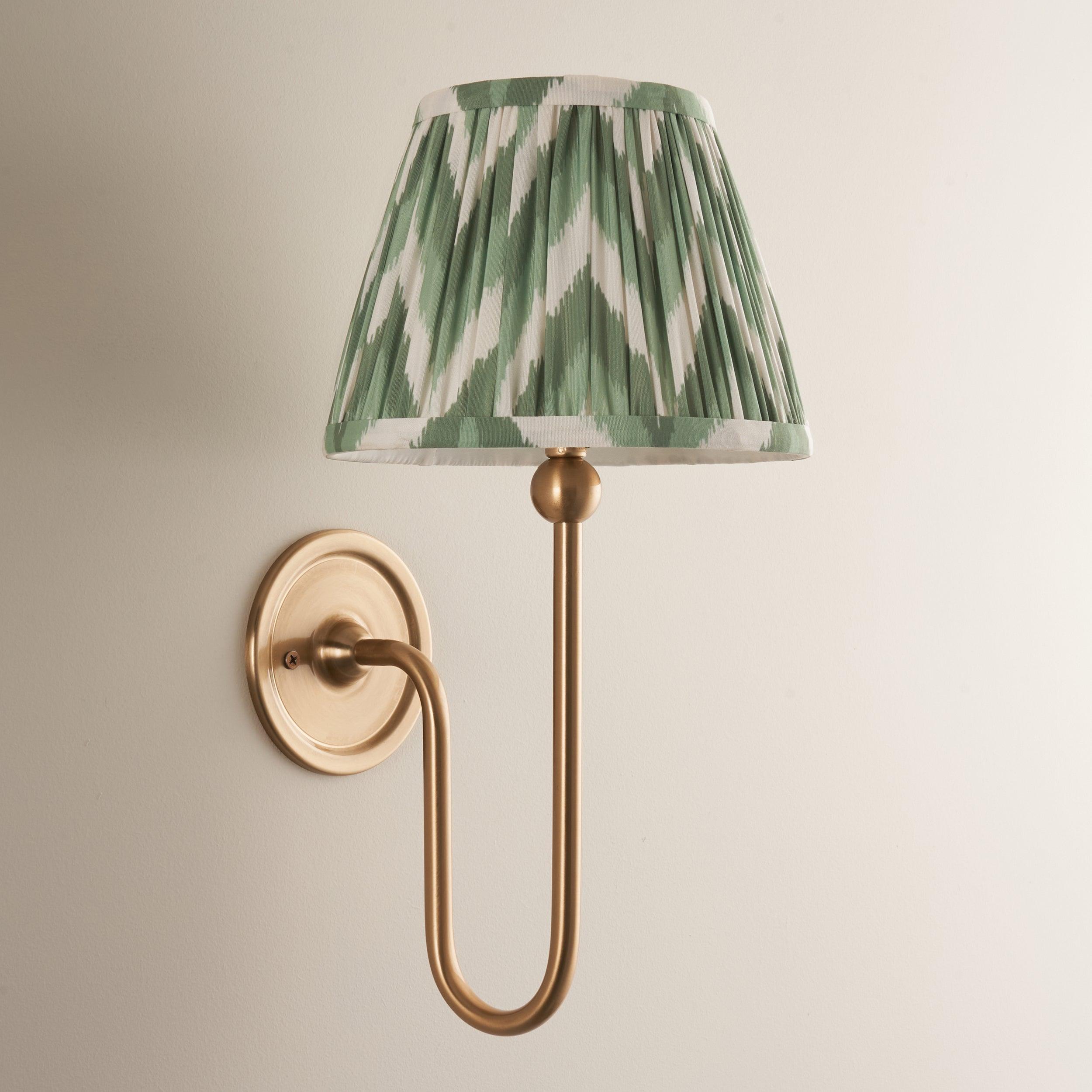 Santiago Long Line Brass Wall Light With 20cm Green Zigzag Shade