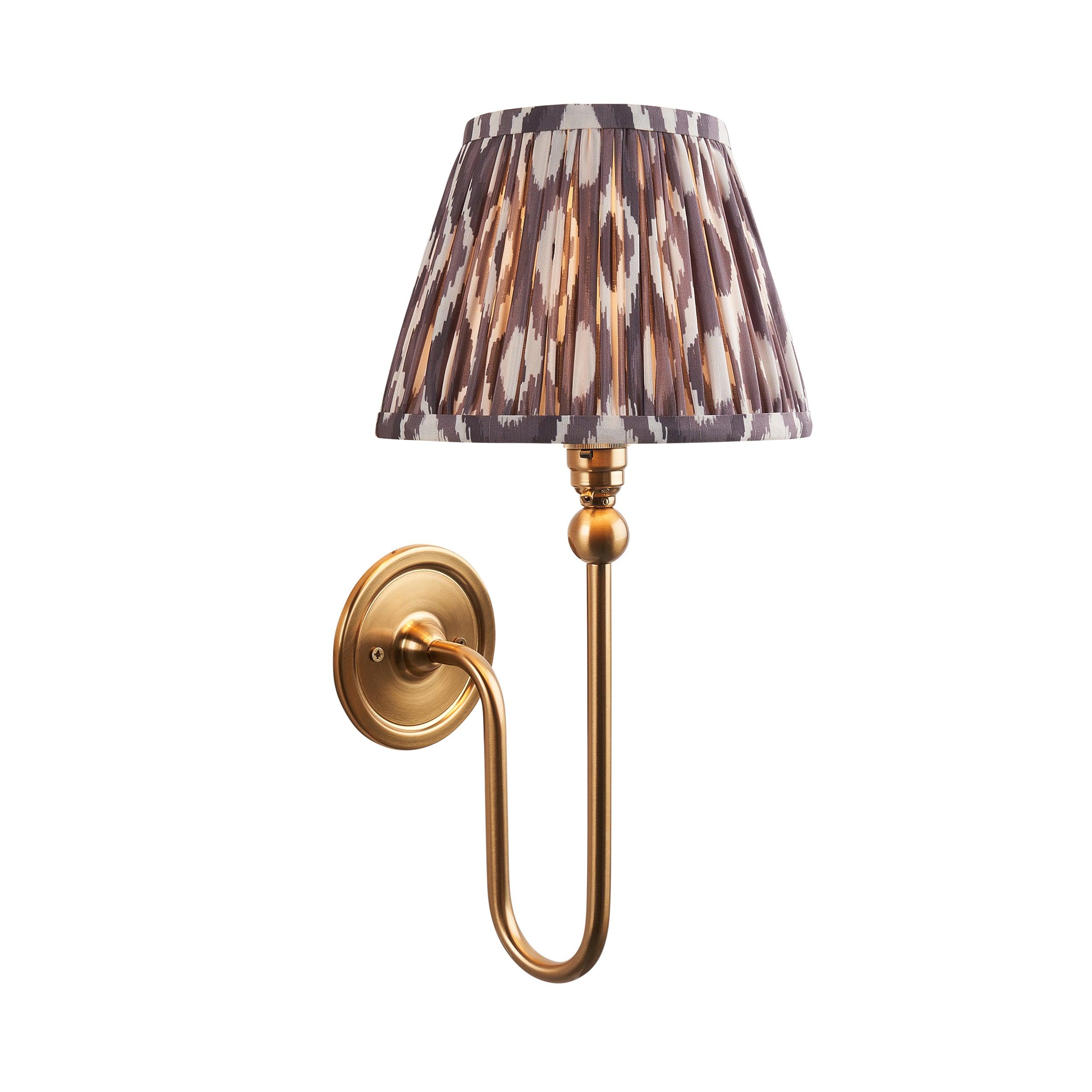 Santiago Long Line Brass Wall Light With 20cm Grey Ikat Shade