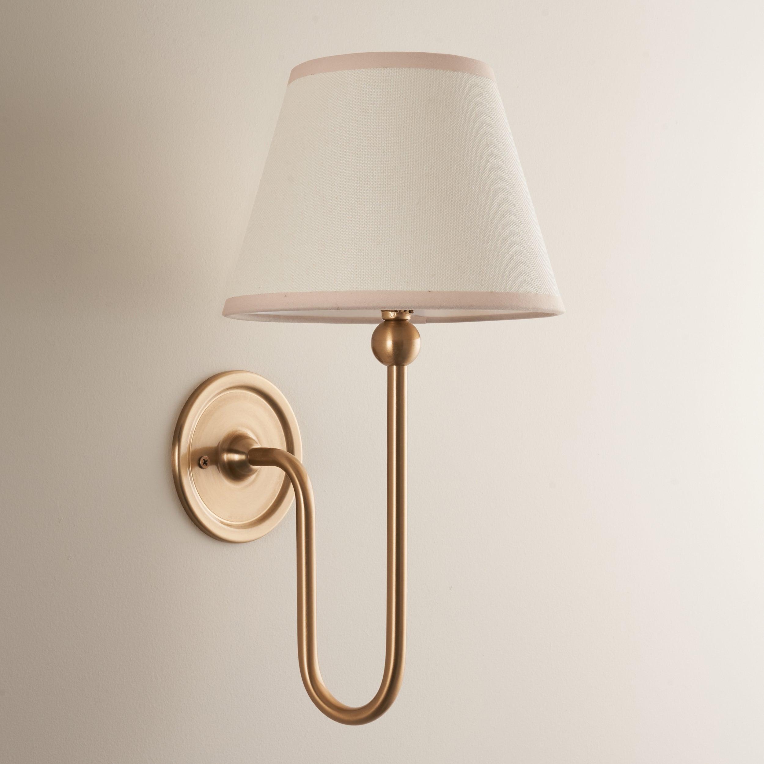 Santiago Long Line Brass Wall Light With 20cm White Ivy Shade