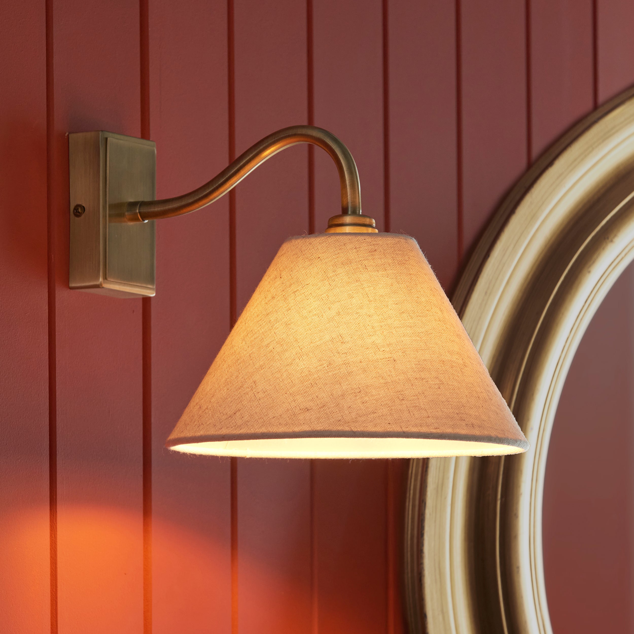 Knole Brass Wall Light - Faux Fabric Shade