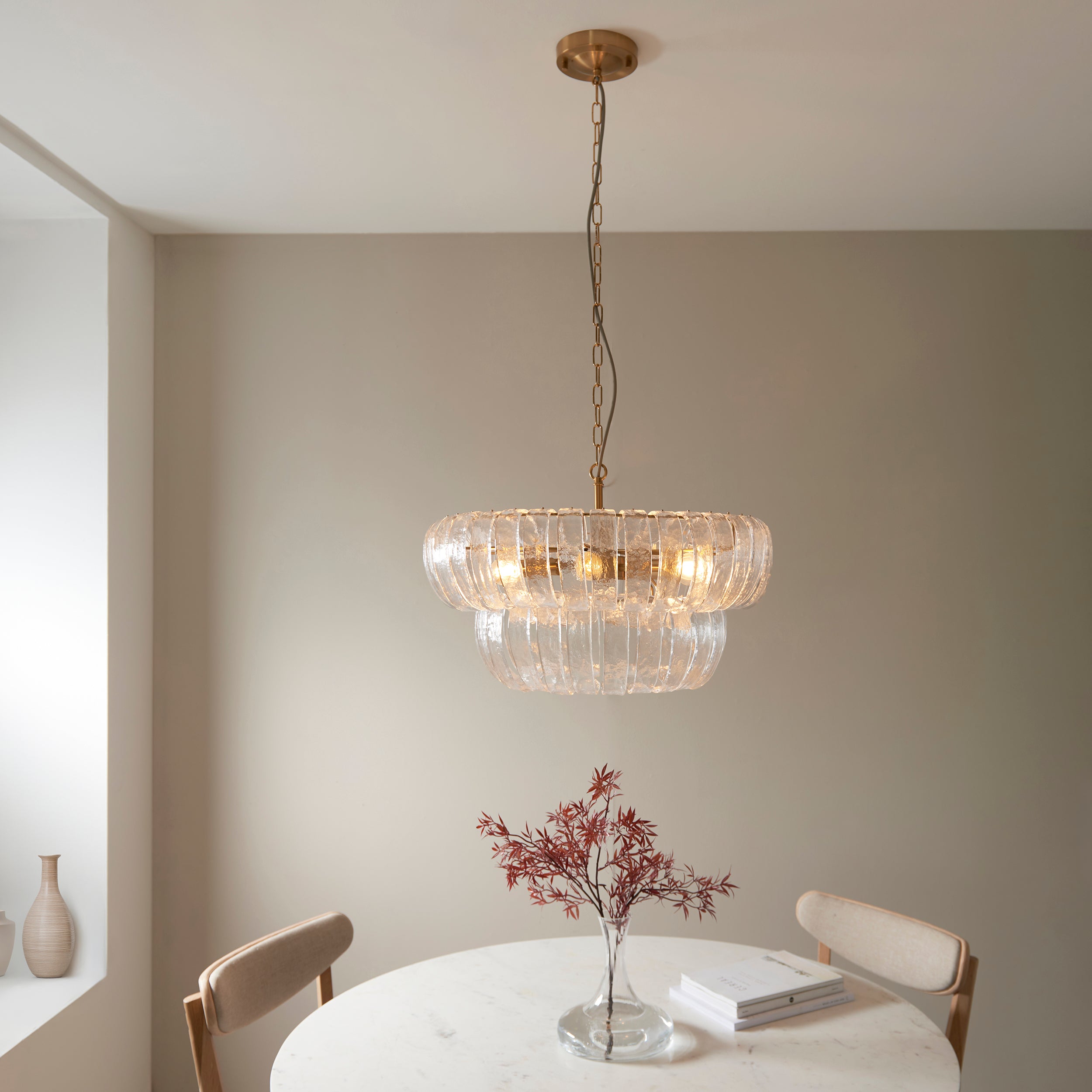 Montrose 6 Light Brass Handmade Curved Glass Pendant