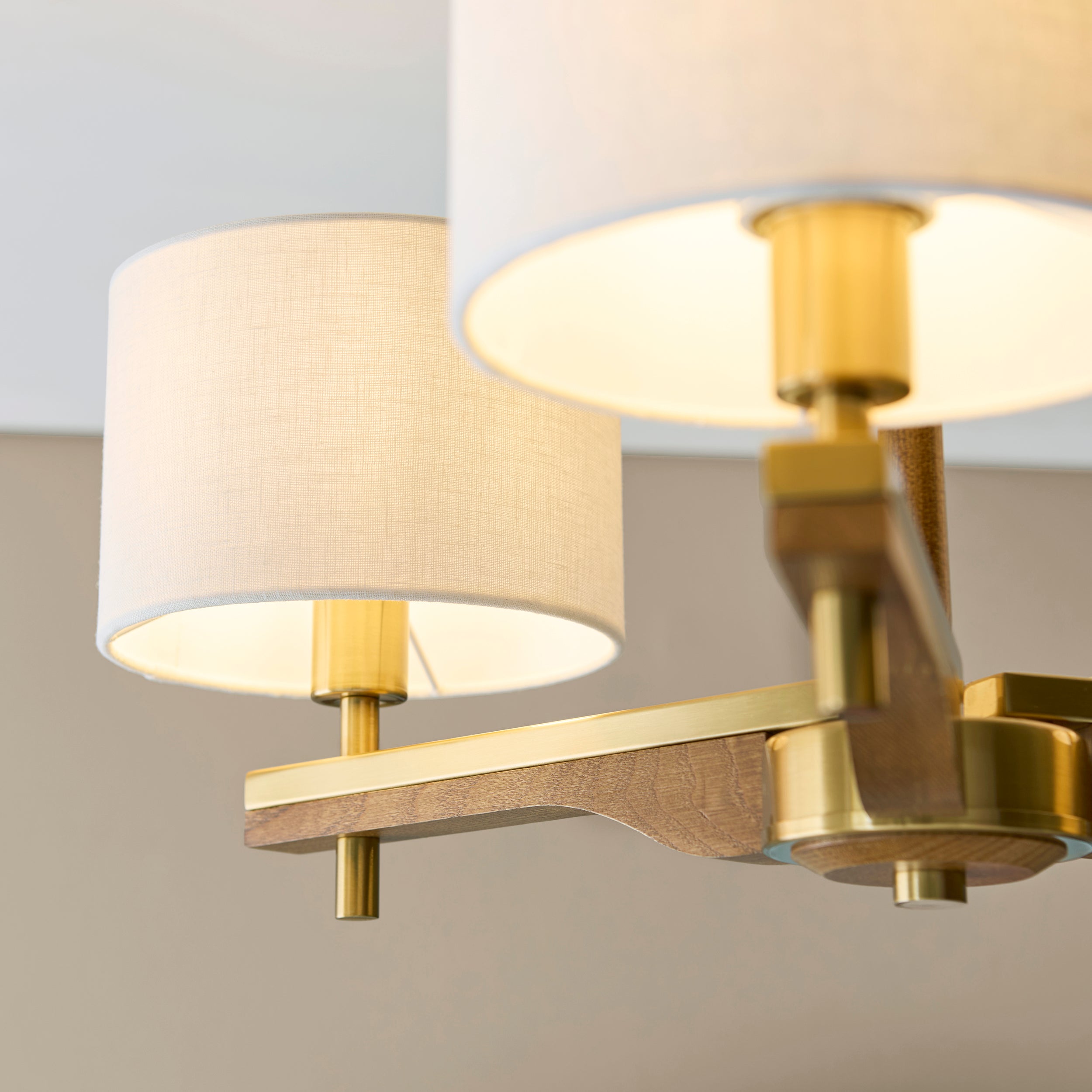 Heathcliff 3 Arm Solid Wood & Brass Semi Flush Ceiling Light