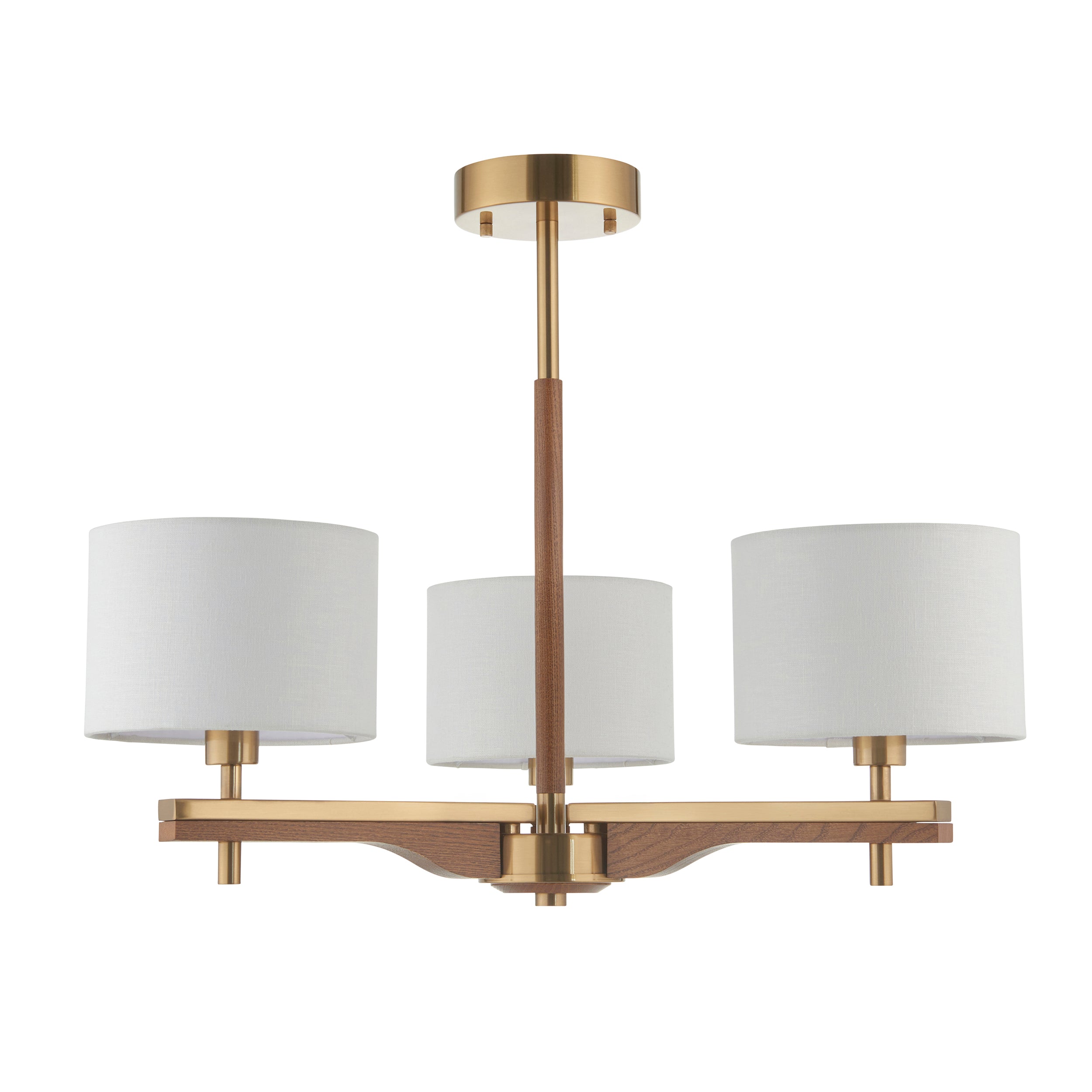 Heathcliff 3 Arm Solid Wood & Brass Semi Flush Ceiling Light