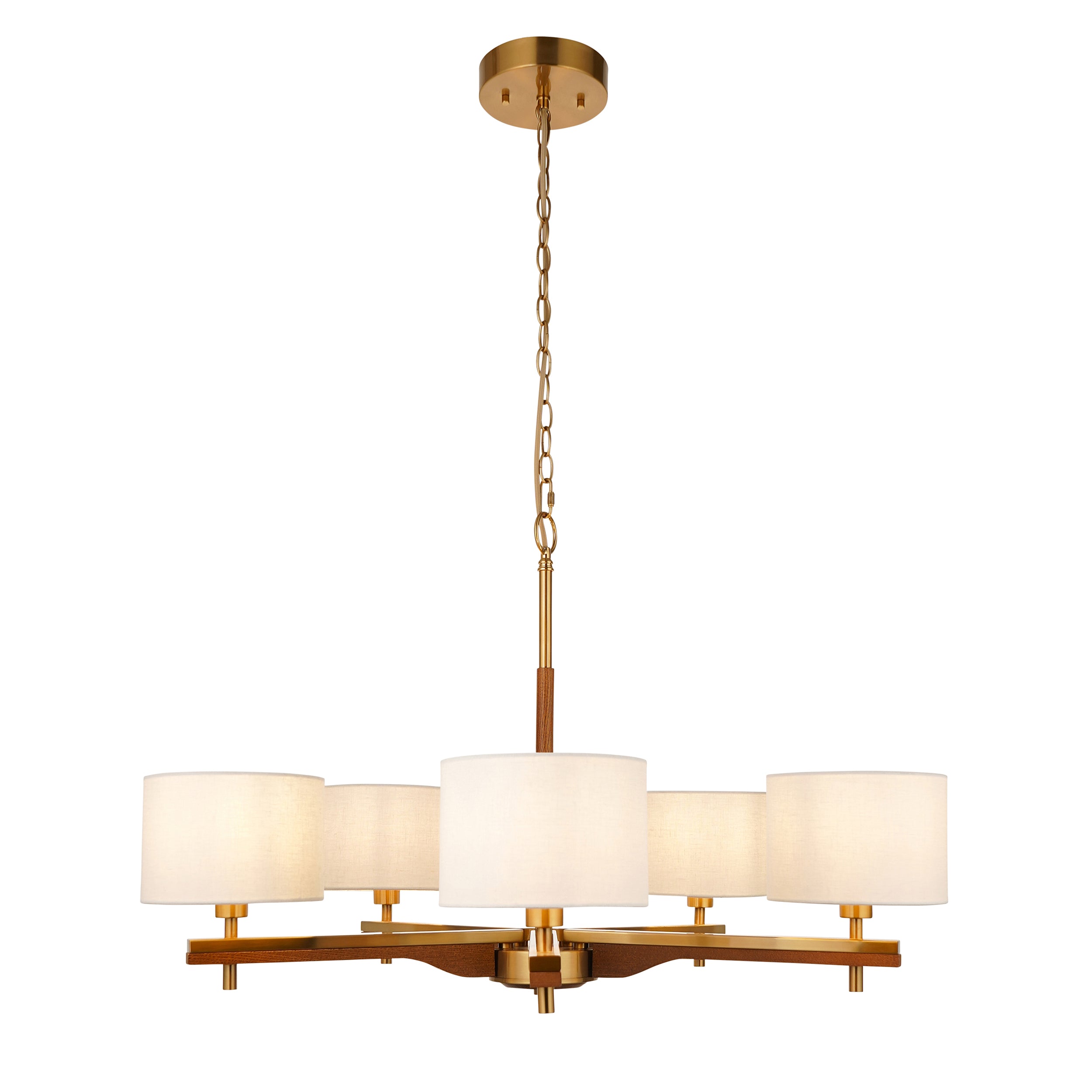Heathcliff 5 Arm Solid Wood & Brass Pendant Ceiling Light