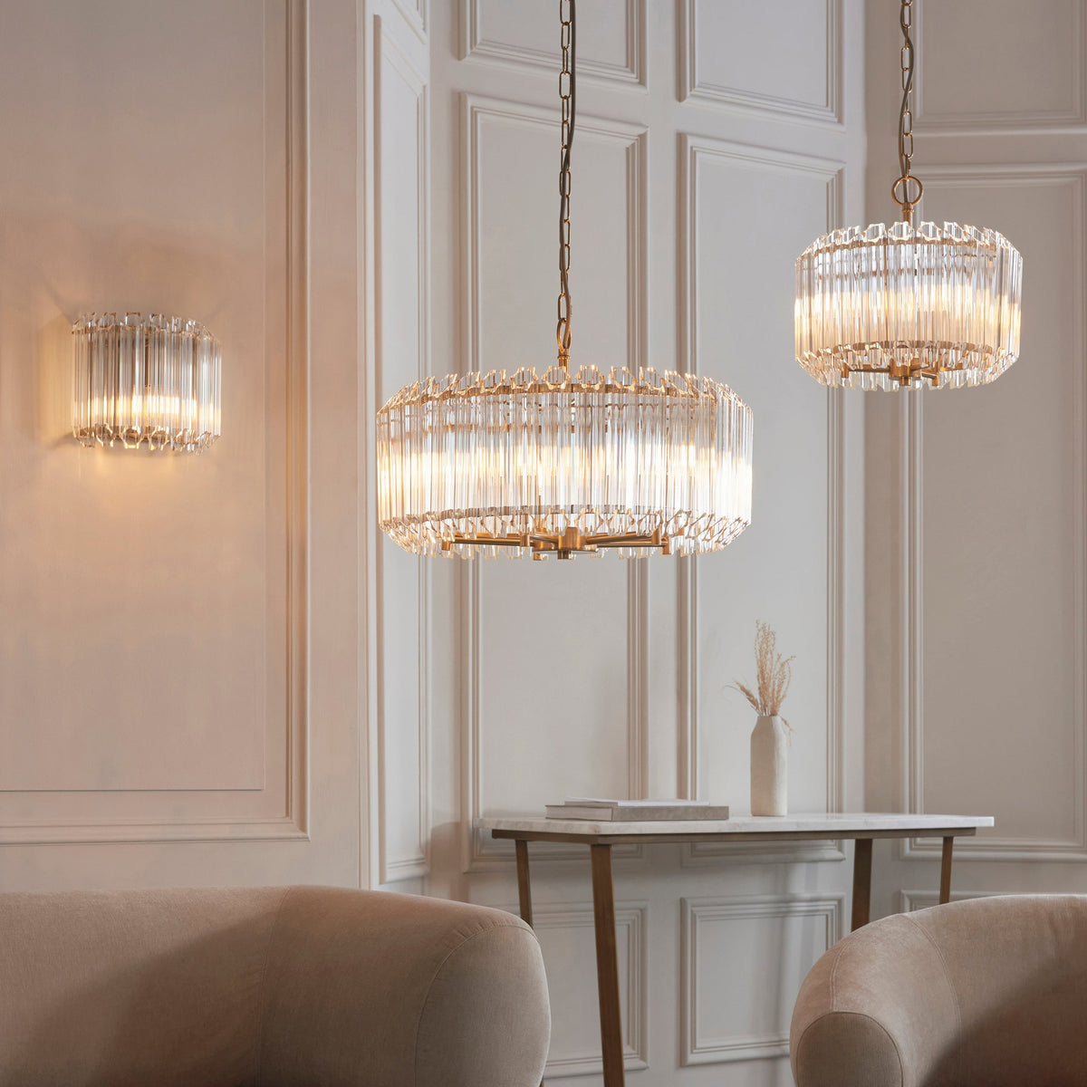 Valentina Brass 3 Light Pendant - Hexagonal Glass Rods-warehouse-180926