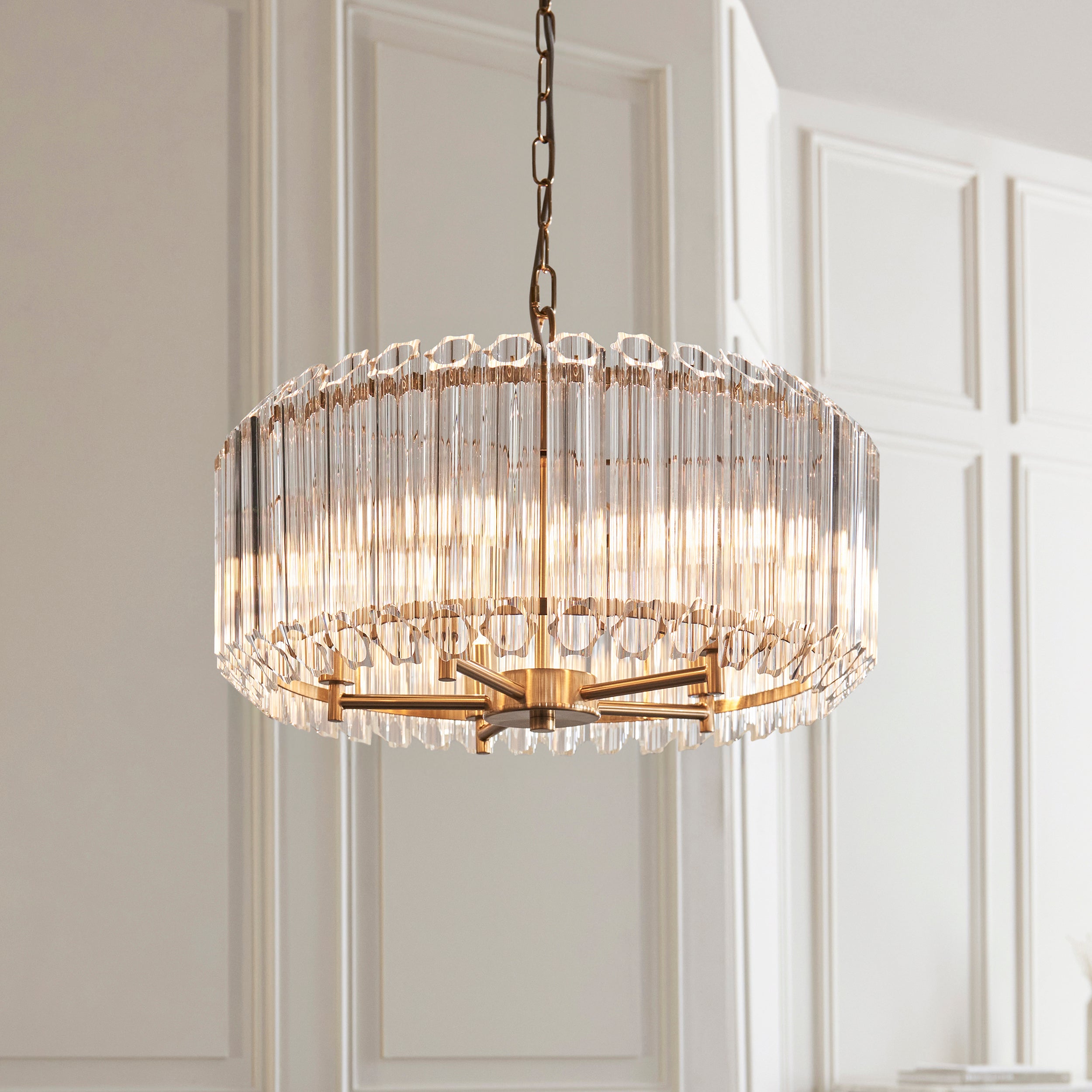 Valentina Brass 5 Light Pendant - Hexagonal Glass Rods