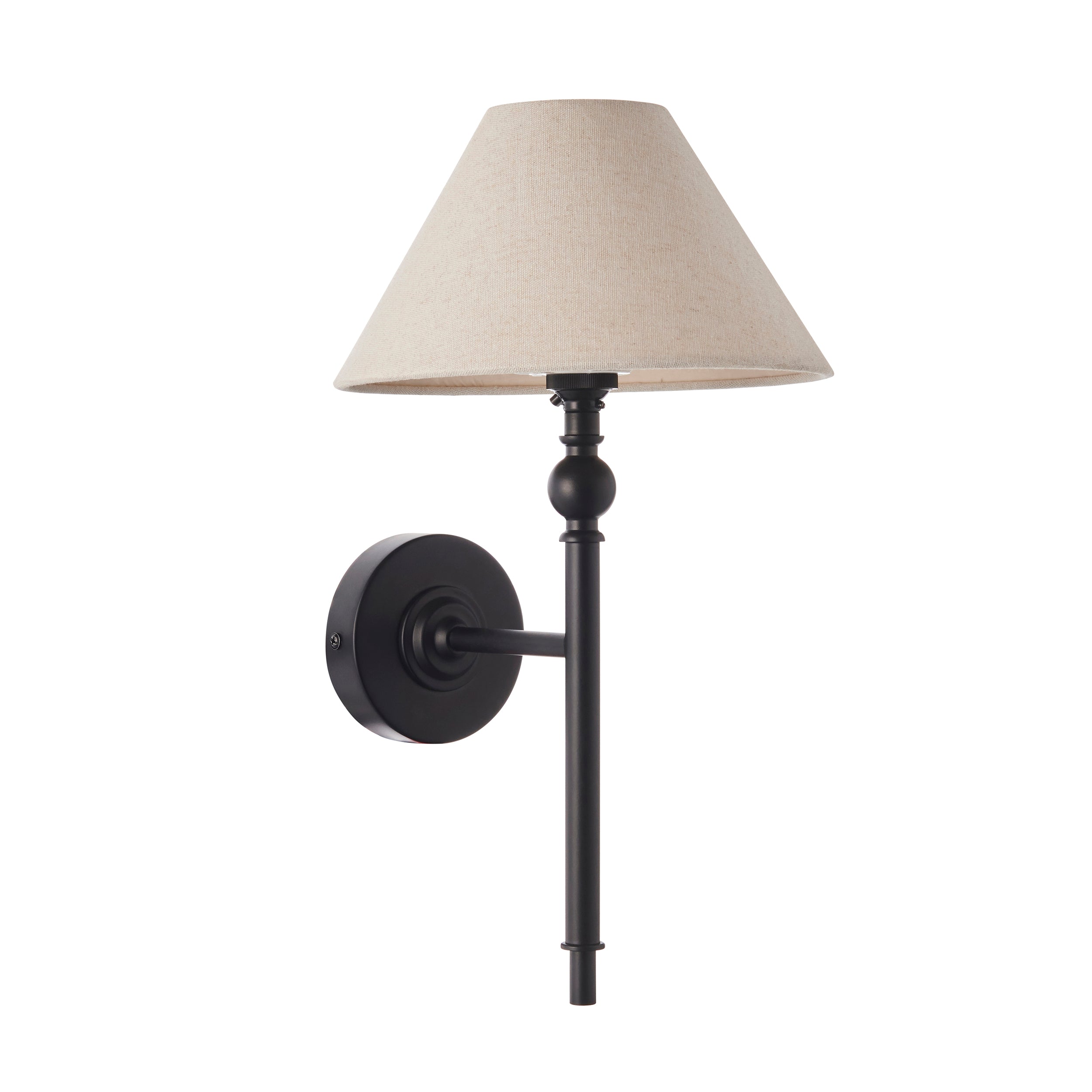 Endon Lille Black Wall Light - Natural Linen Shade