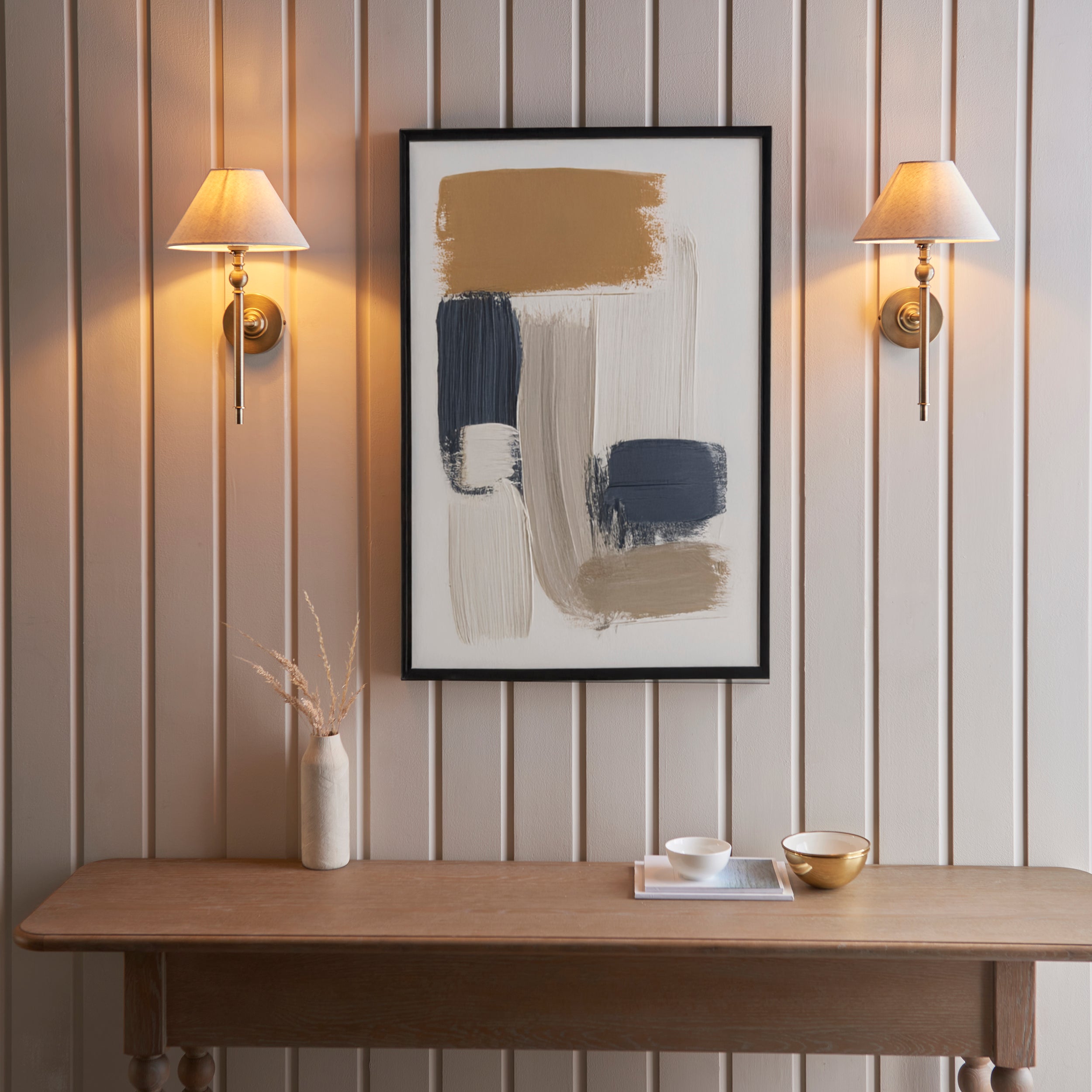 Endon Lille Brass Wall Light - Natural Linen Shade