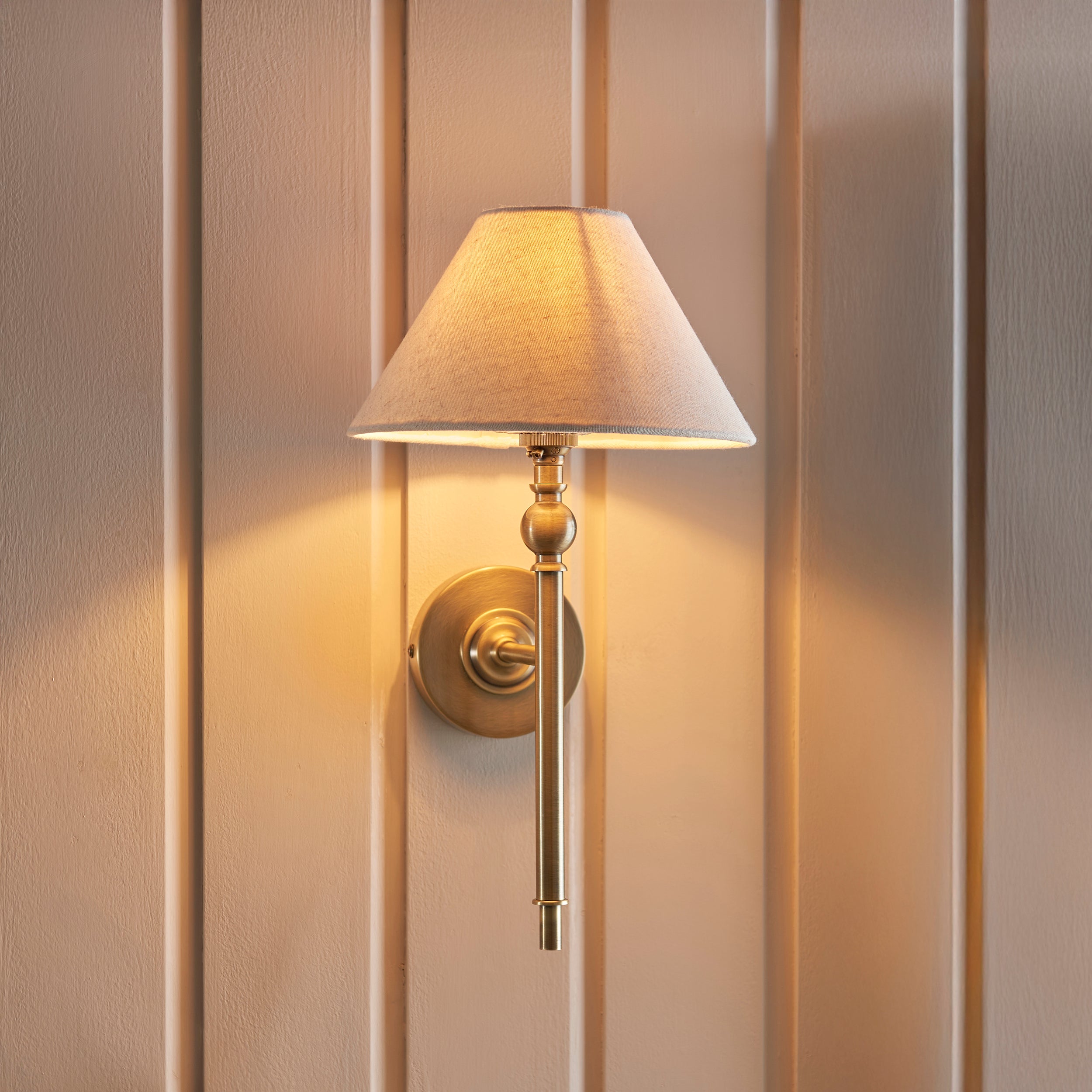 Endon Lille Brass Wall Light - Natural Linen Shade