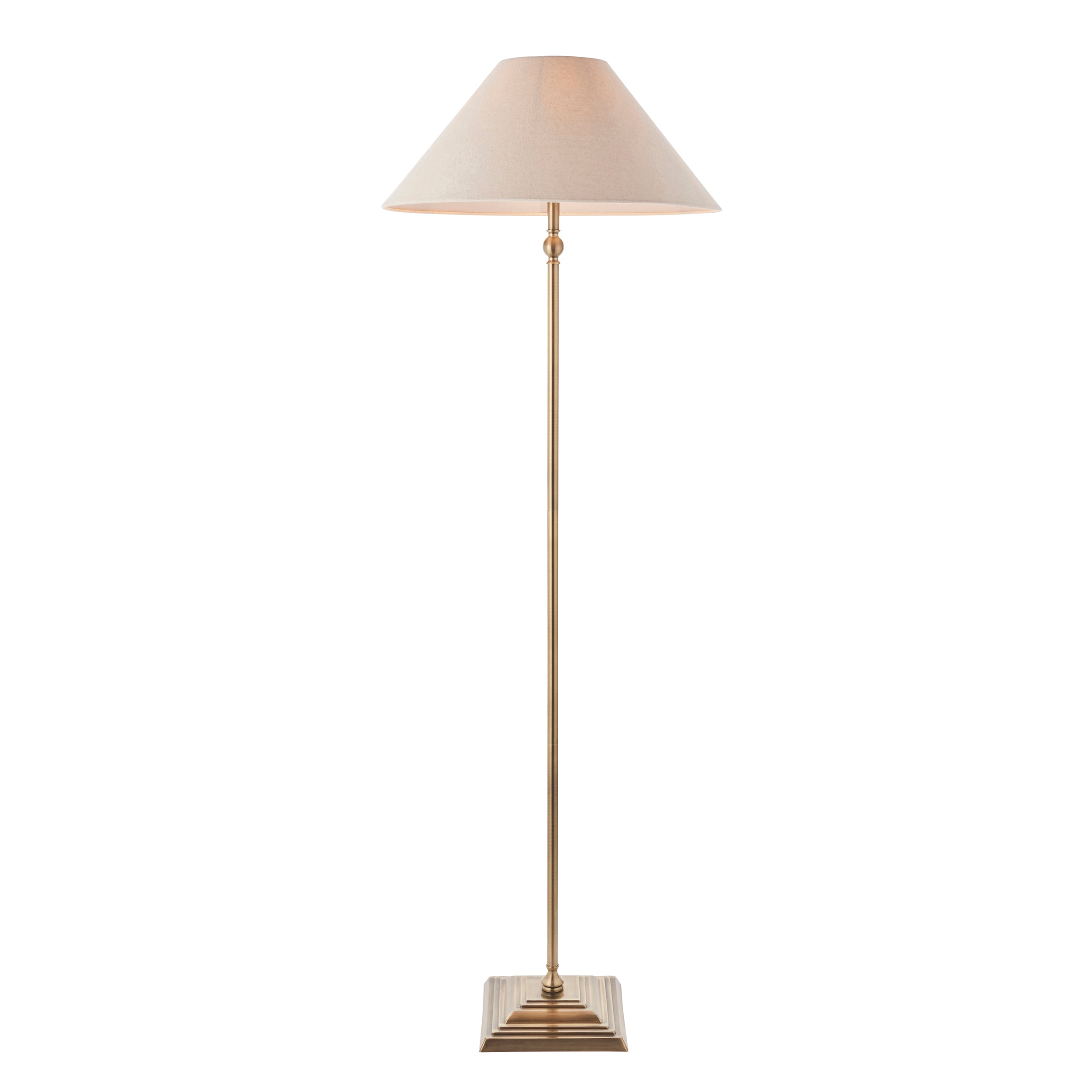 Lille Antique Brass 1 Light Floor Lamp Linen Shade