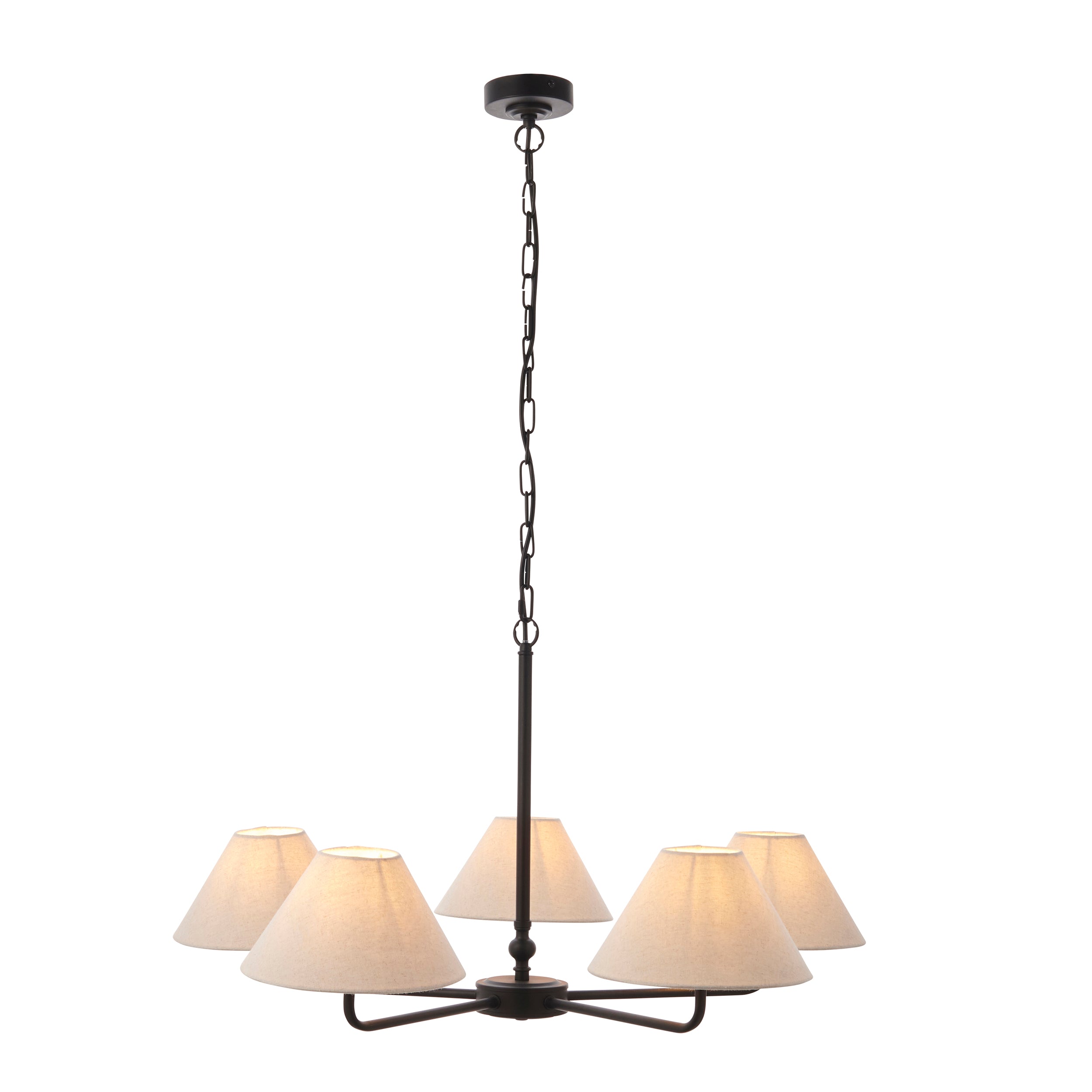 Lille Black 5 Light Pendant - Linen Shade