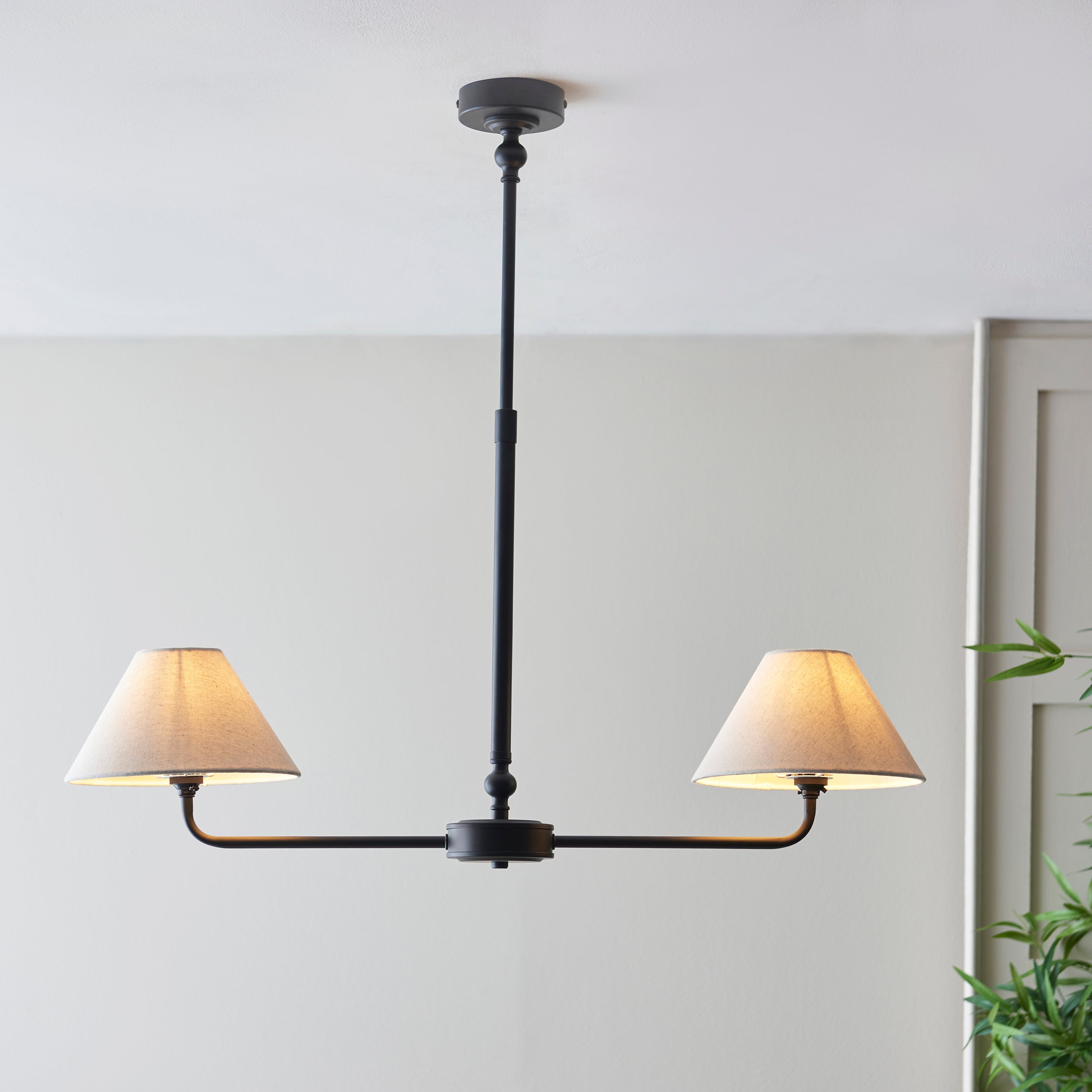 Lille Black 2 Light Pendant - Linen Shade