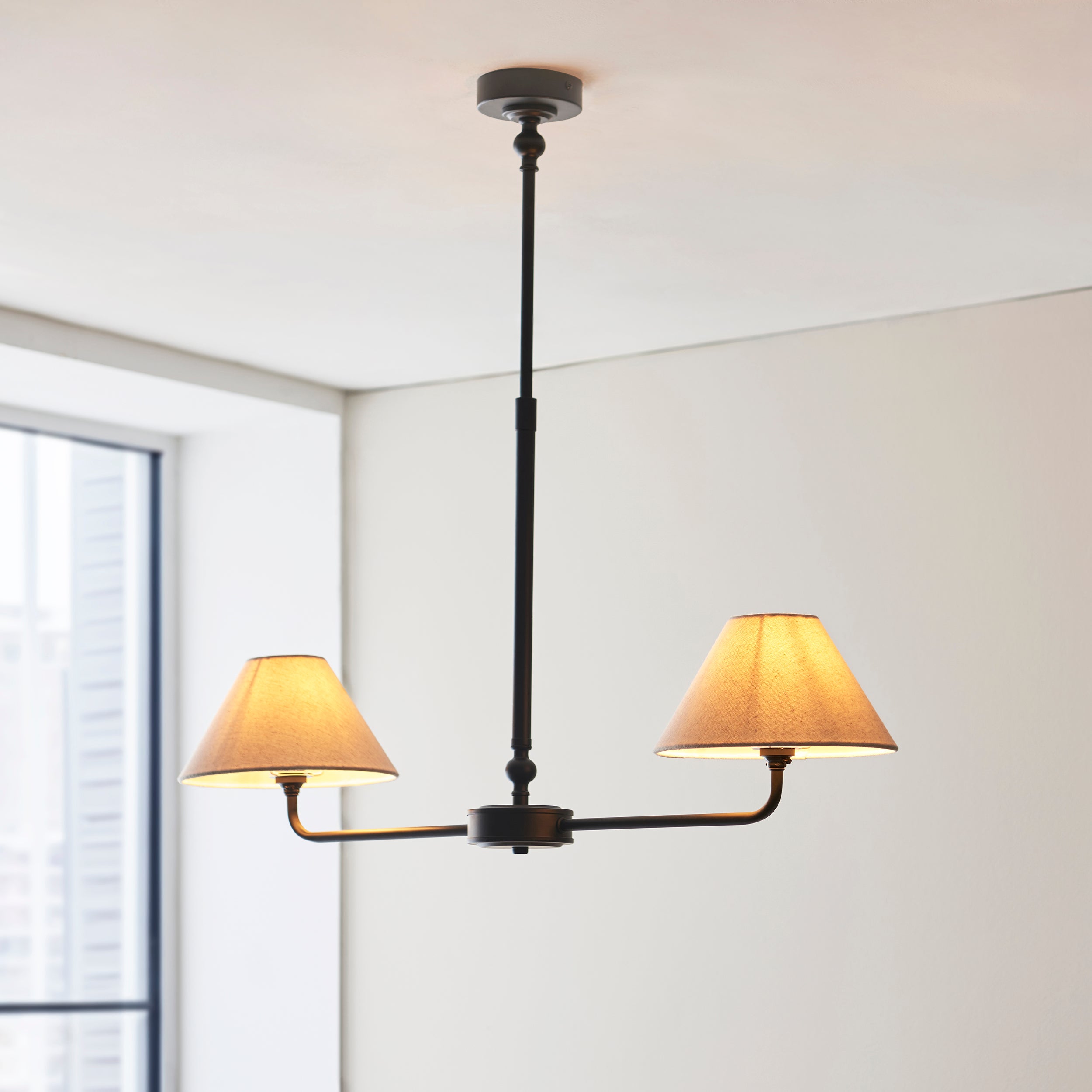 Lille Black 2 Light Pendant - Linen Shade