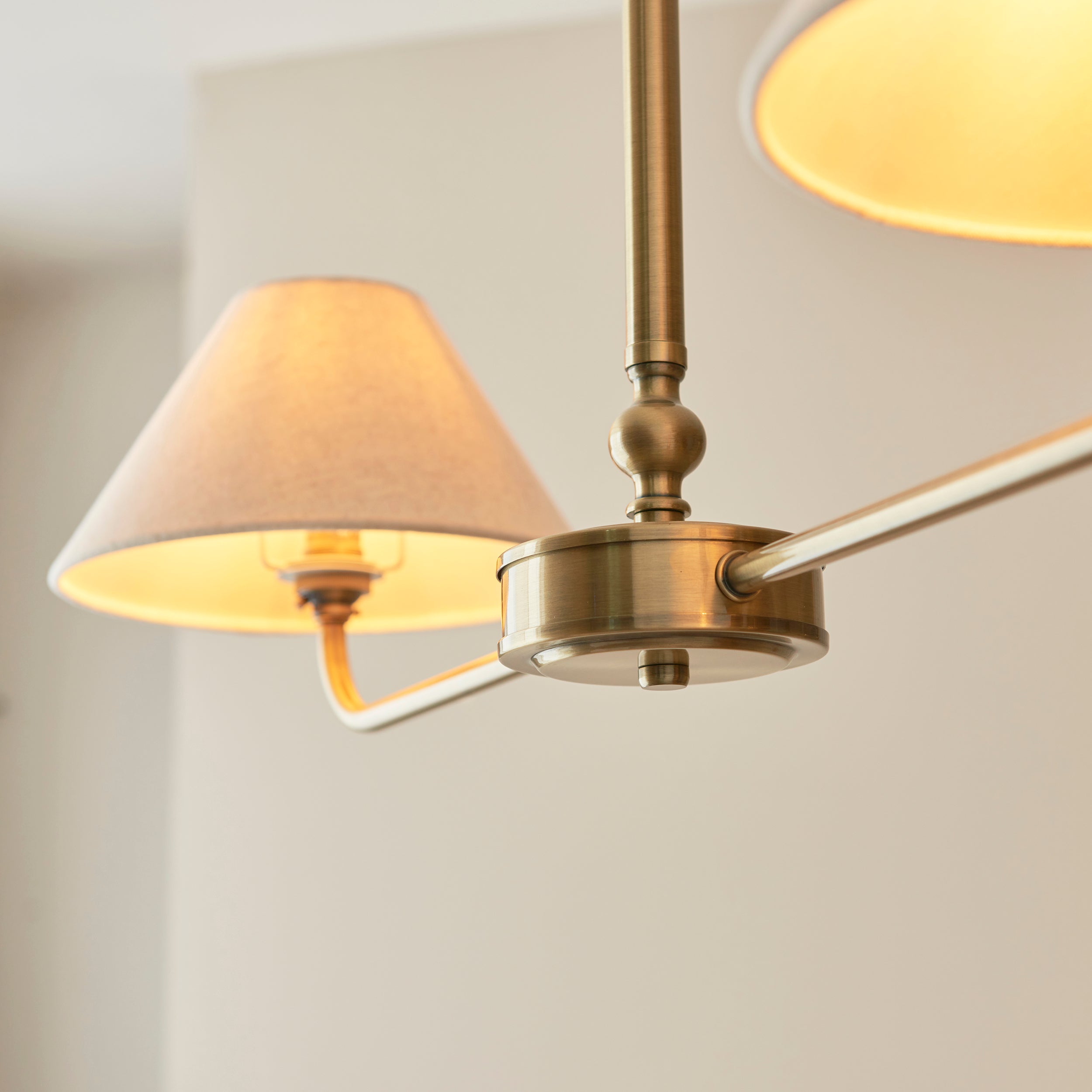 Lille Brass 2 Light Pendant - Linen Shade