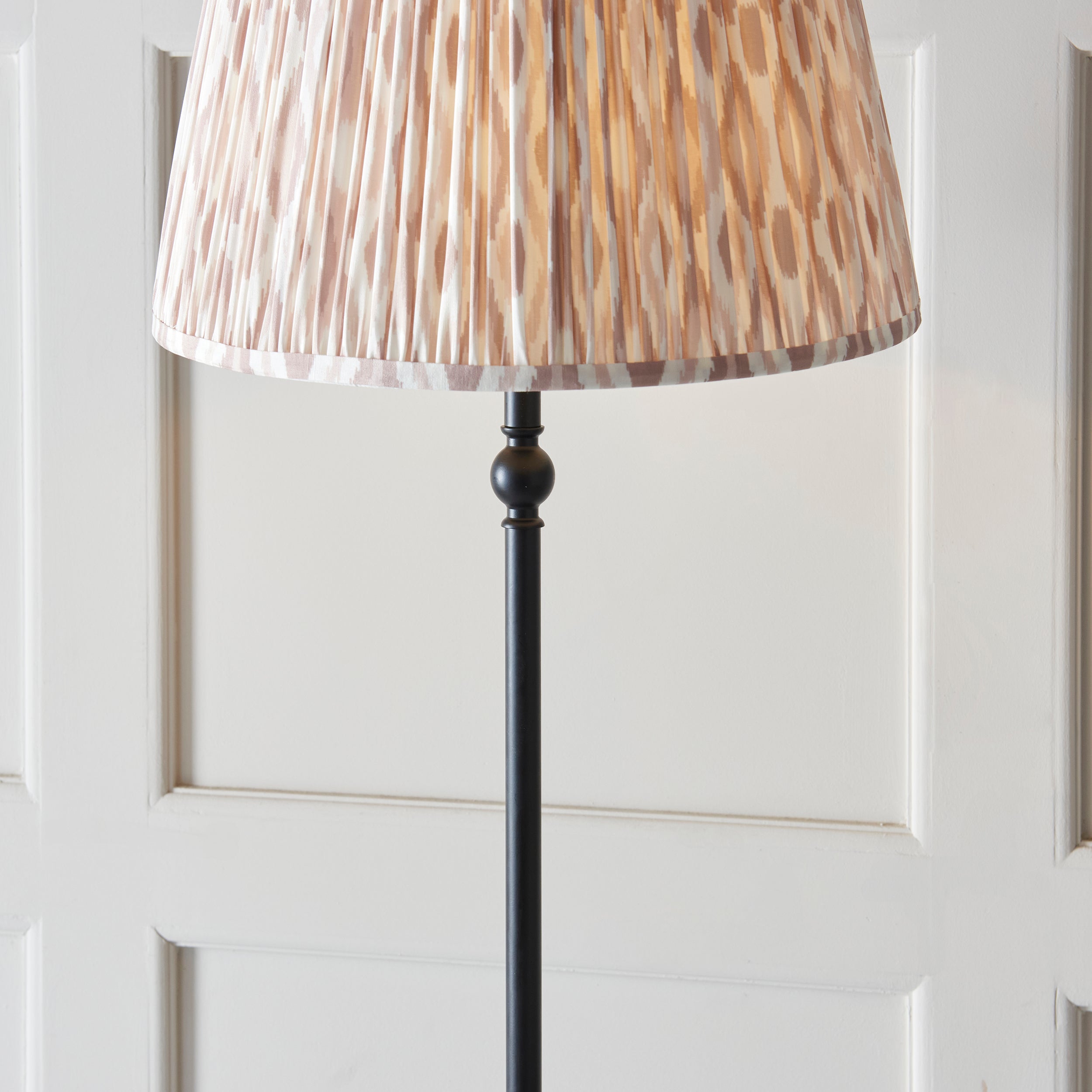 Lille Black Floor Lamp & Neutral Ikat 40cm Shade