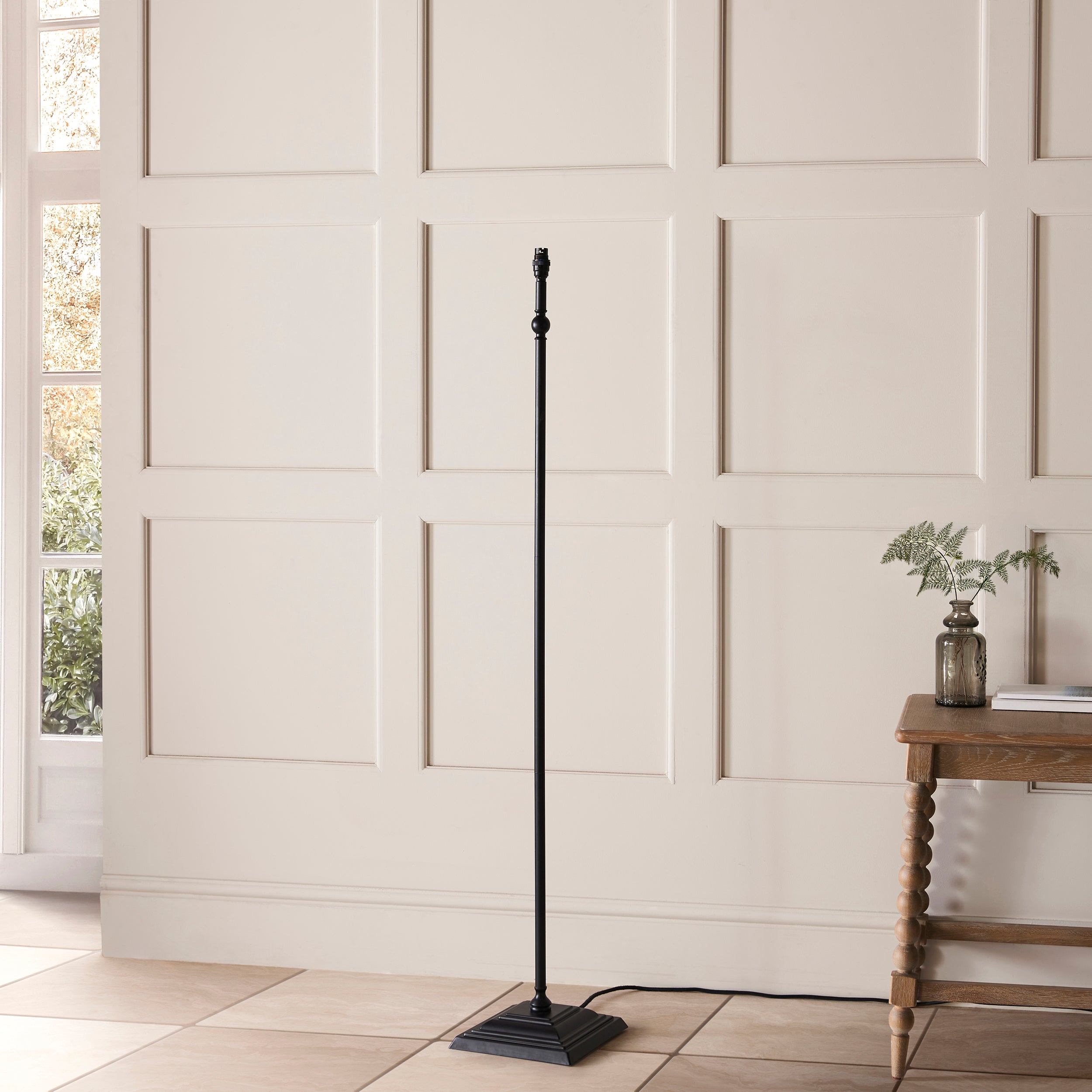 Lille Black Floor Lamp & Neutral Ikat 40cm Shade