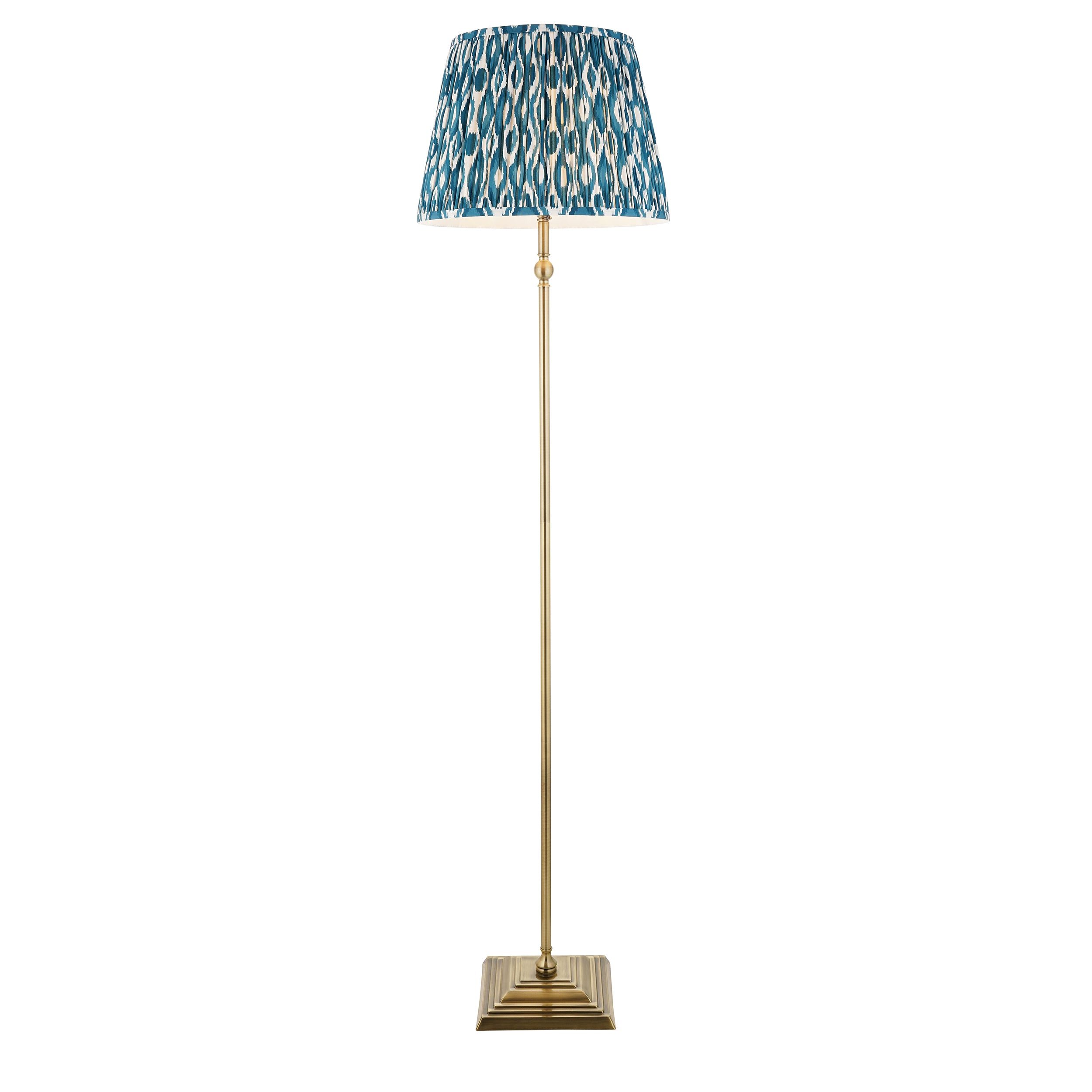 Lille Brass Floor Lamp & Blue Ikat 40cm Shade 118007 by Endon Lighting