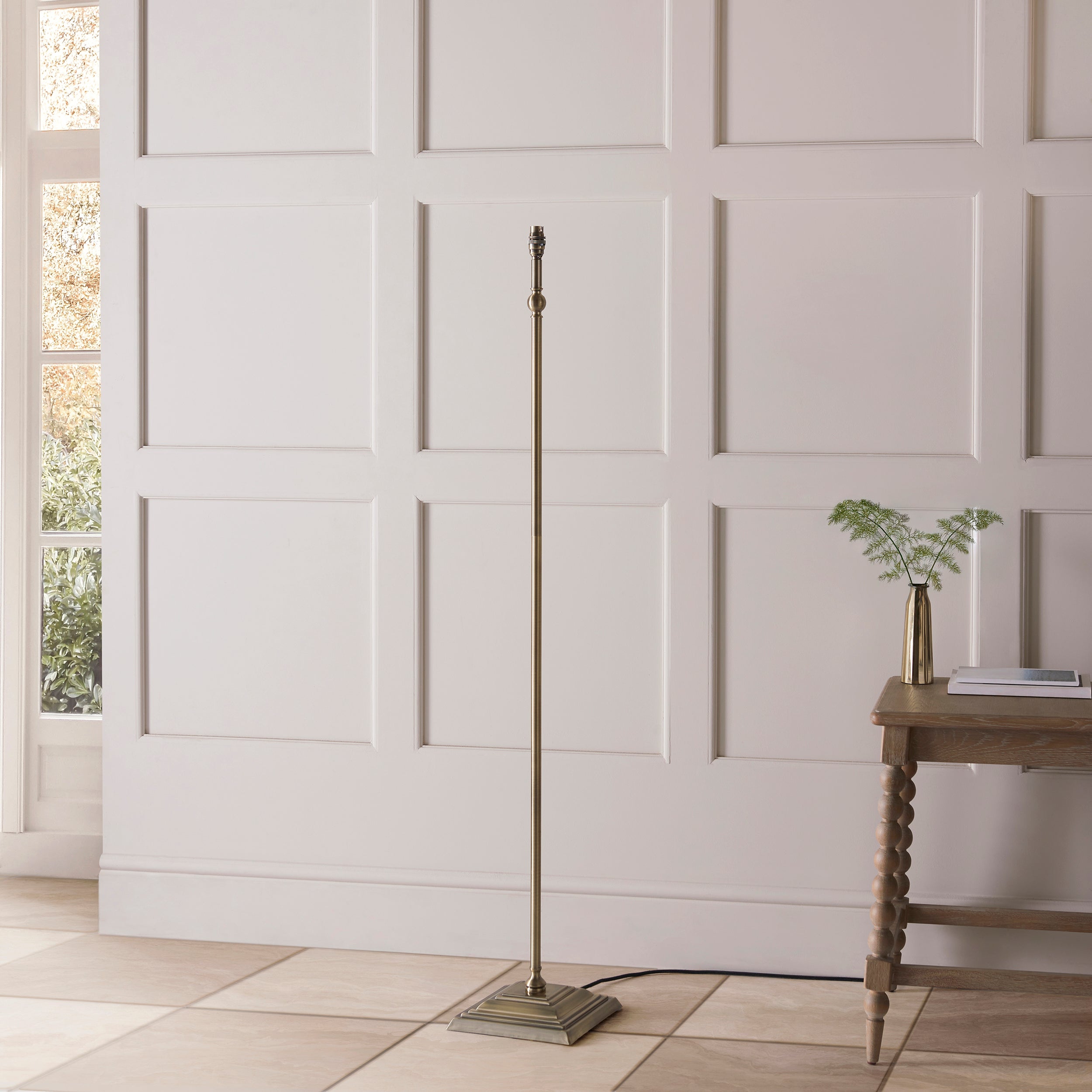 Lille Brass Floor Lamp & Blue Ikat 40cm Shade