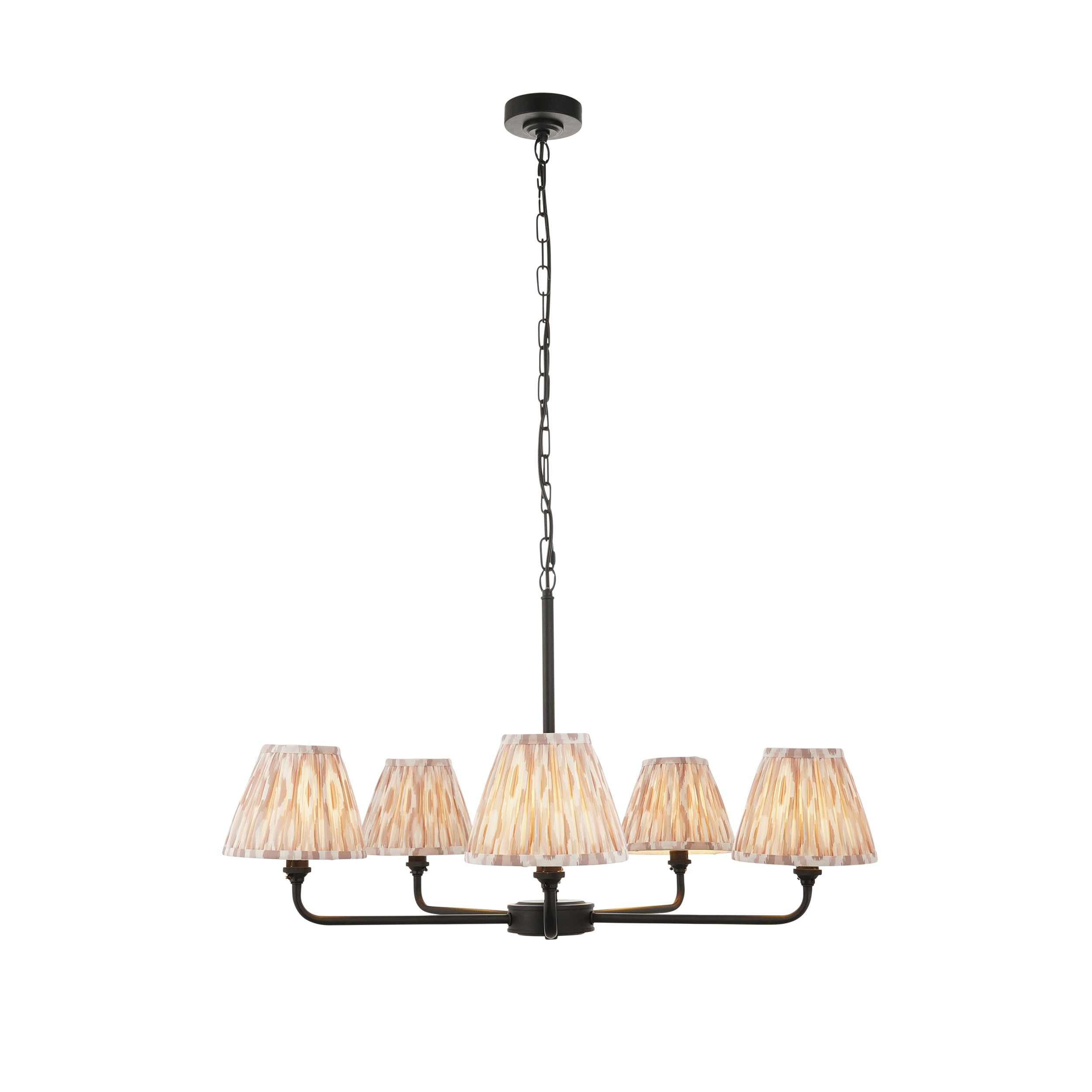 Lille Black 5 Light Pendant & Neutral Ikat 16cm Shades