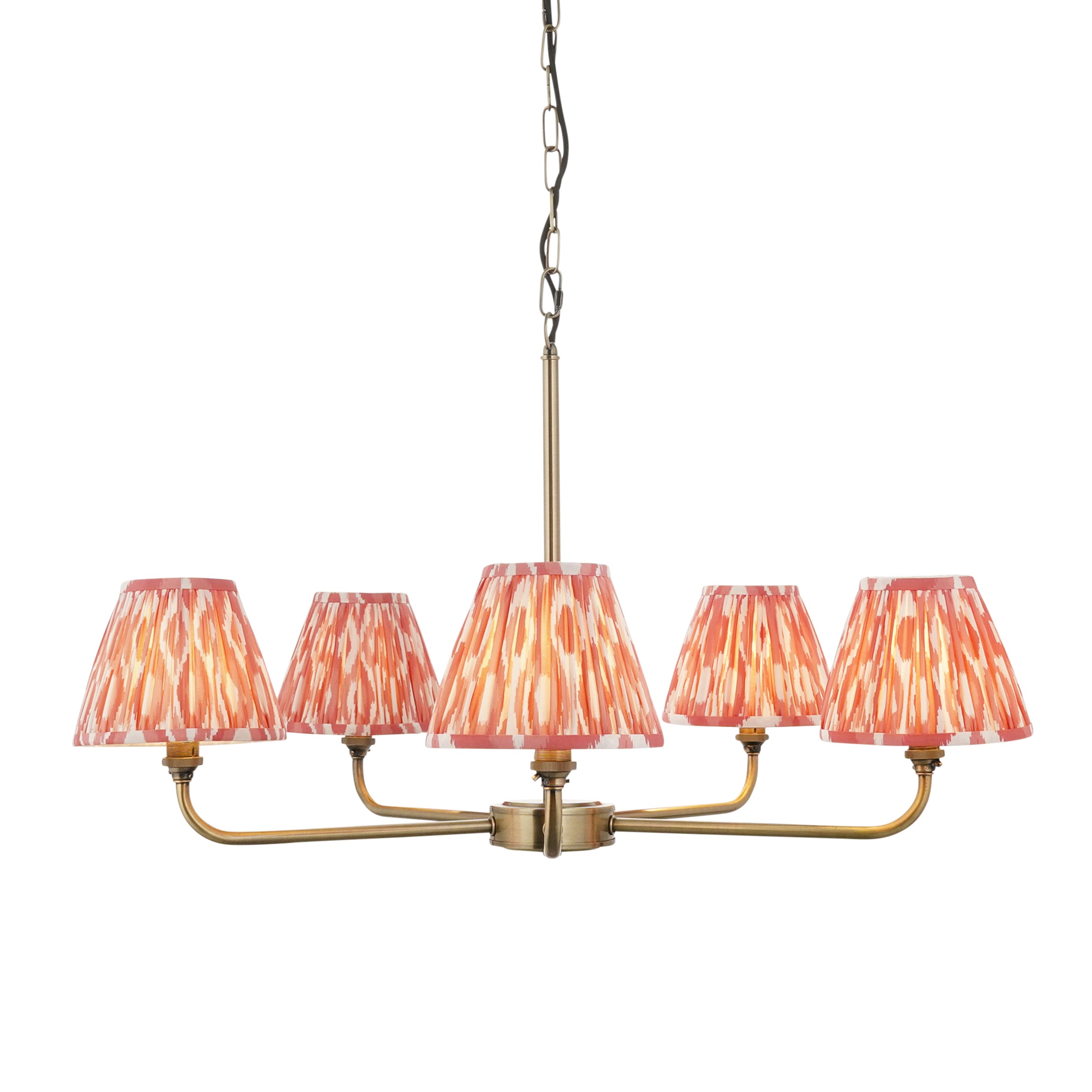 Lille Brass 5 Light Pendant & Coral Pink Ikat 16cm Shades 118045 by Endon Lighting