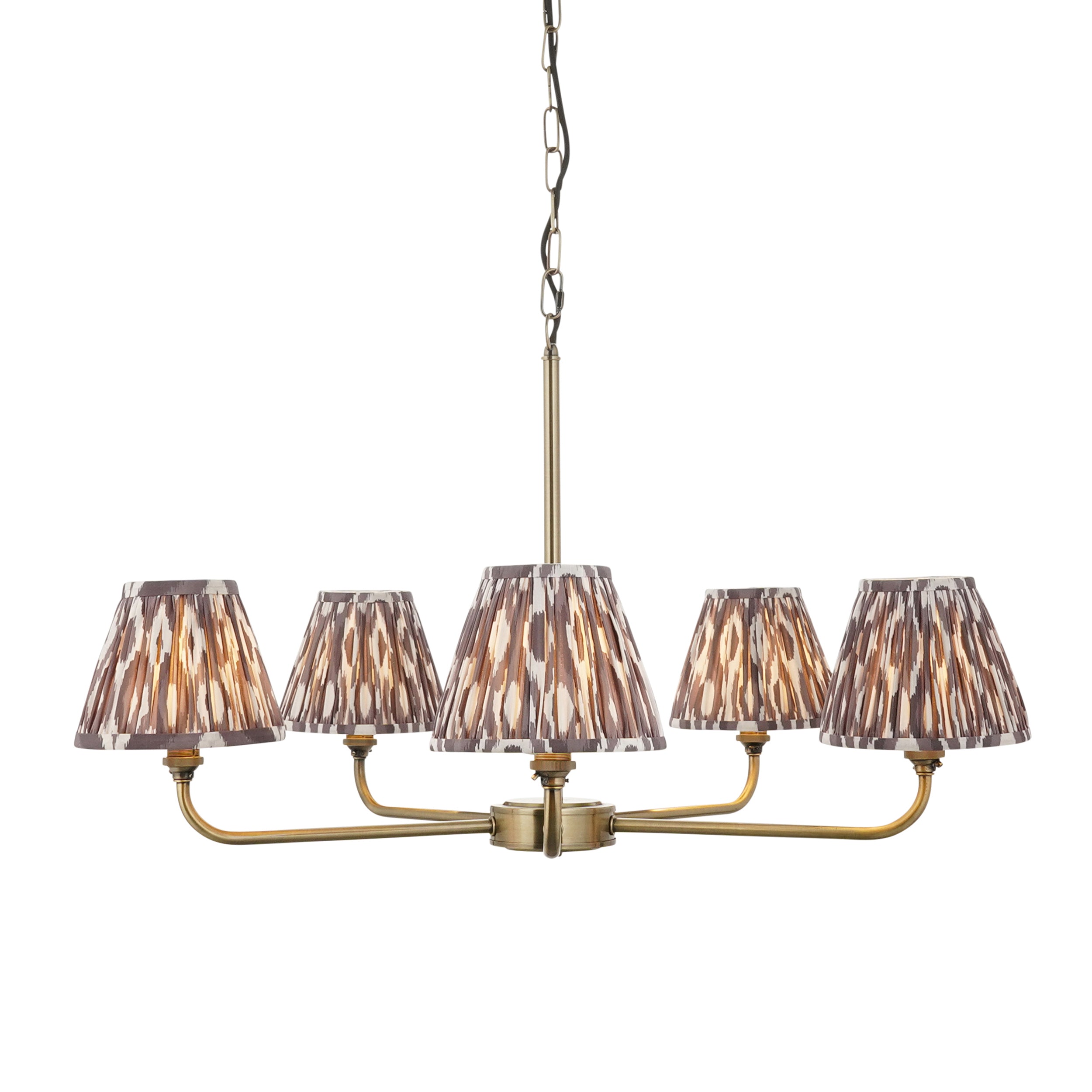 Lille Brass 5 Light Pendant & Grey Ikat 16cm Shades 118053 by Endon Lighting