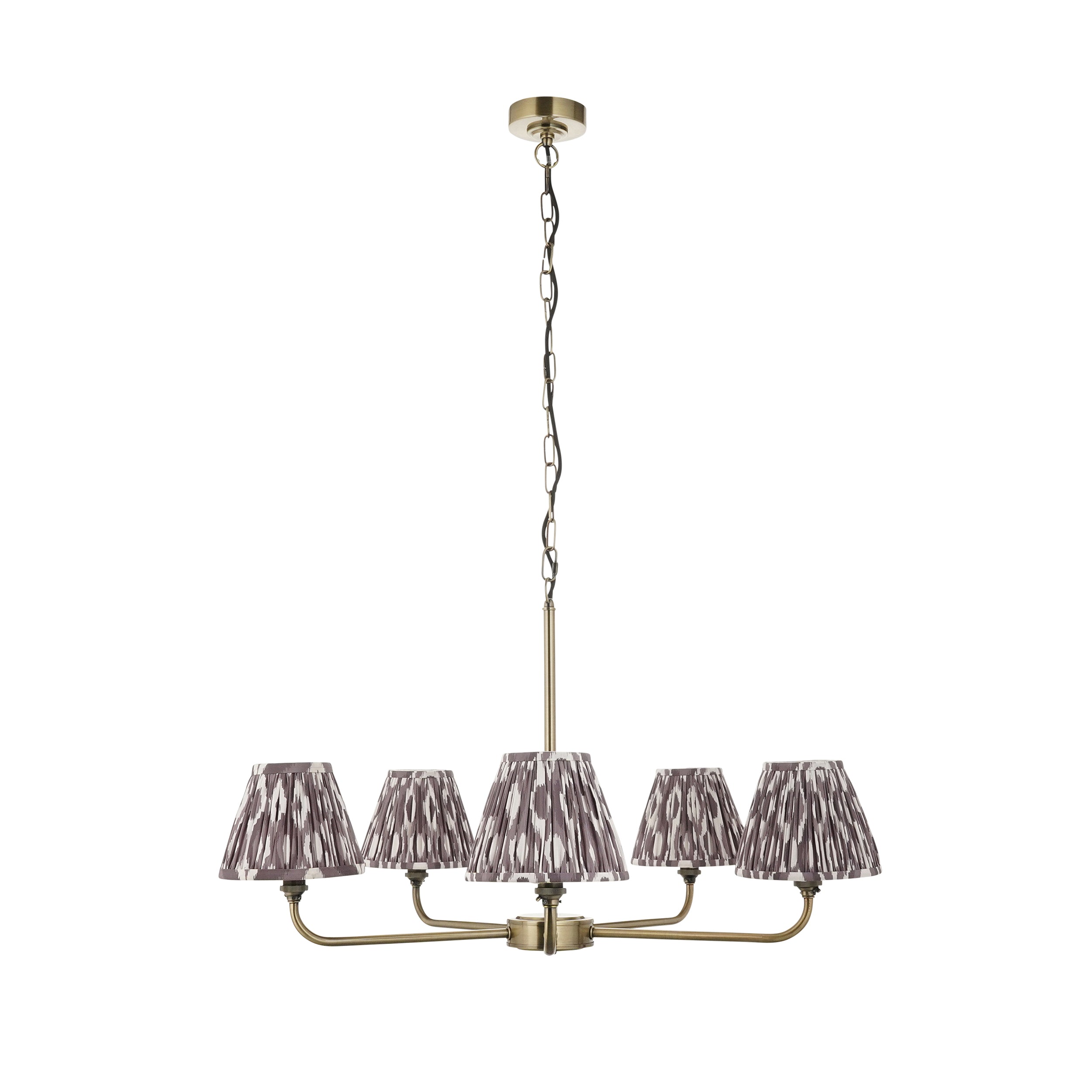 Lille Brass 5 Light Pendant & Grey Ikat 16cm Shades