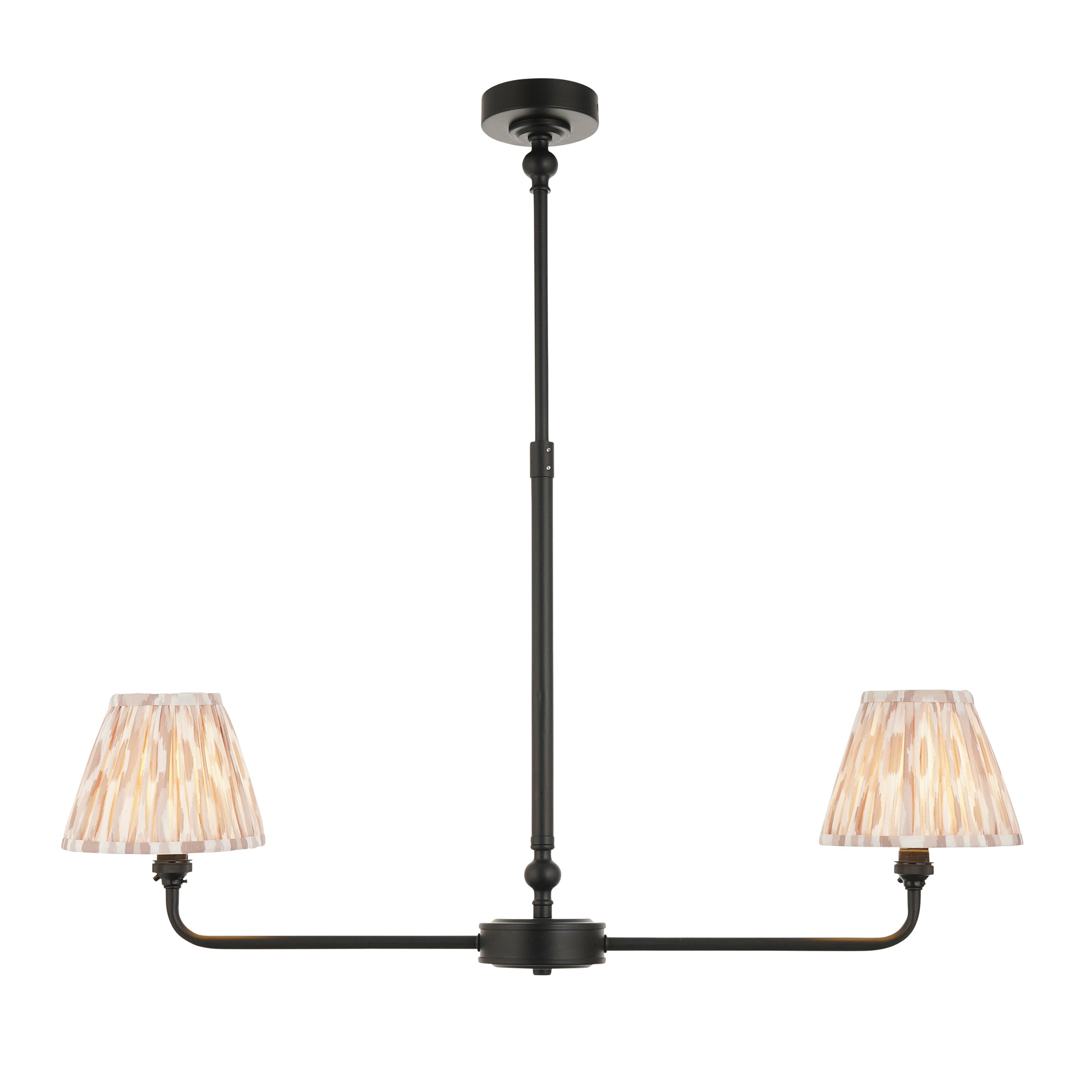 Lille Black 2 Light Linear Pendant & Neutral Ikat 16cm Shades 118073 by Endon Lighting