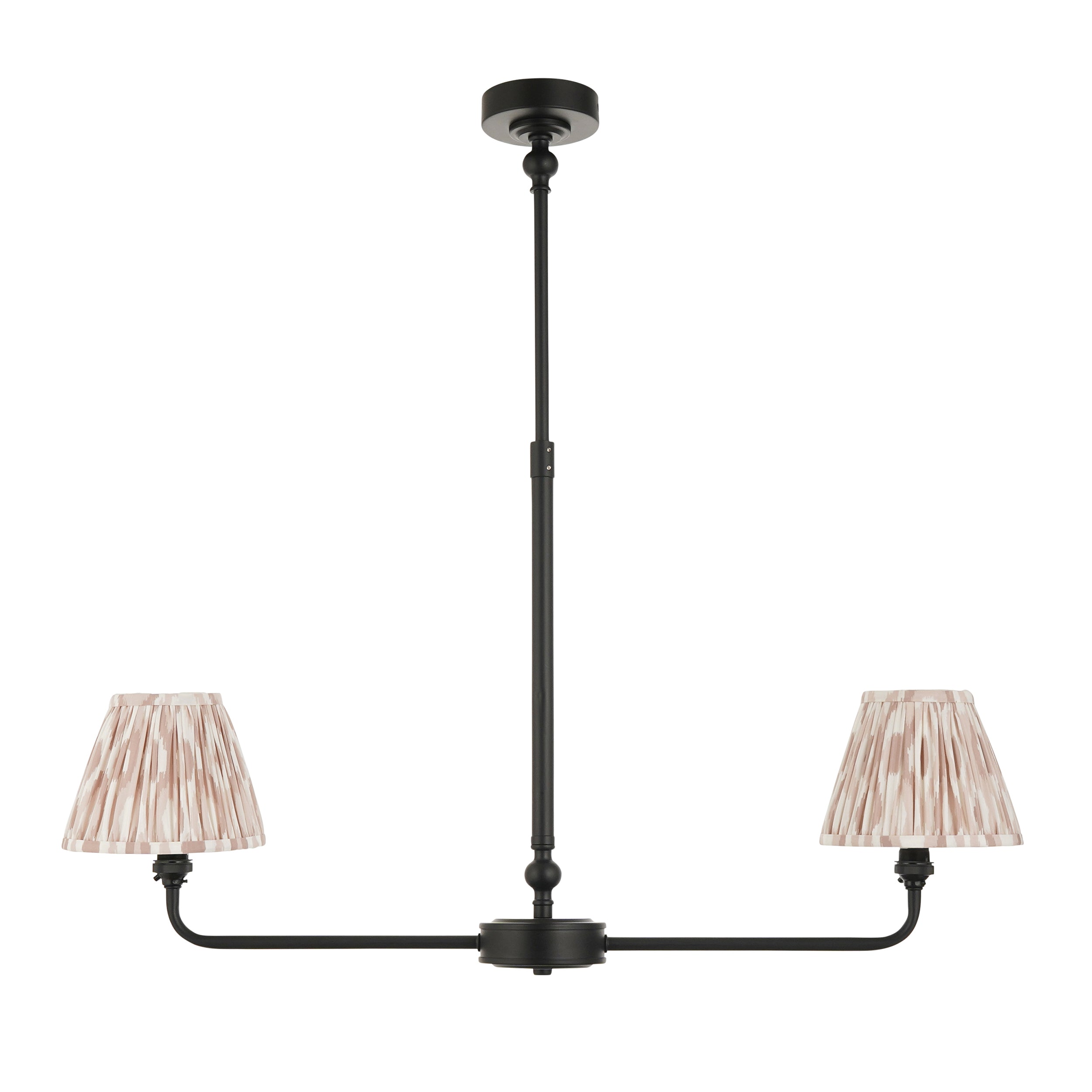 Lille Black 2 Light Linear Pendant & Neutral Ikat 16cm Shades