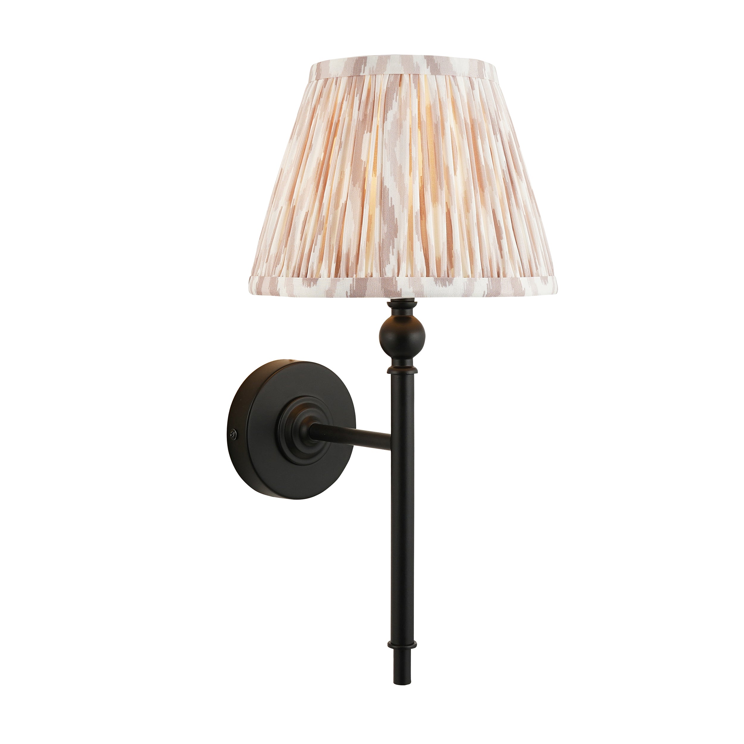Lille Black Wall Light & Neutral Ikat 20cm Shade