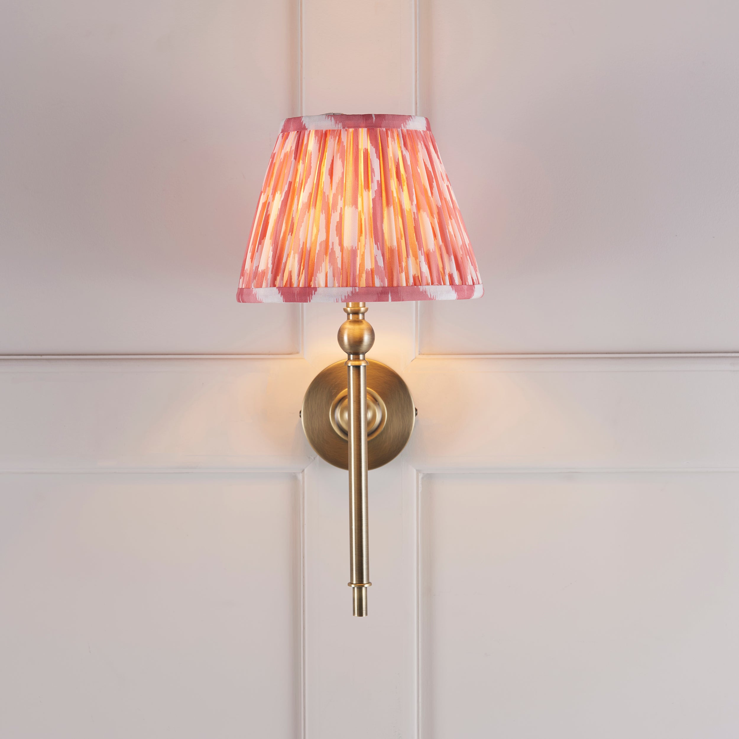 Lille Brass Wall Light & Coral Pink Ikat 20cm Shade
