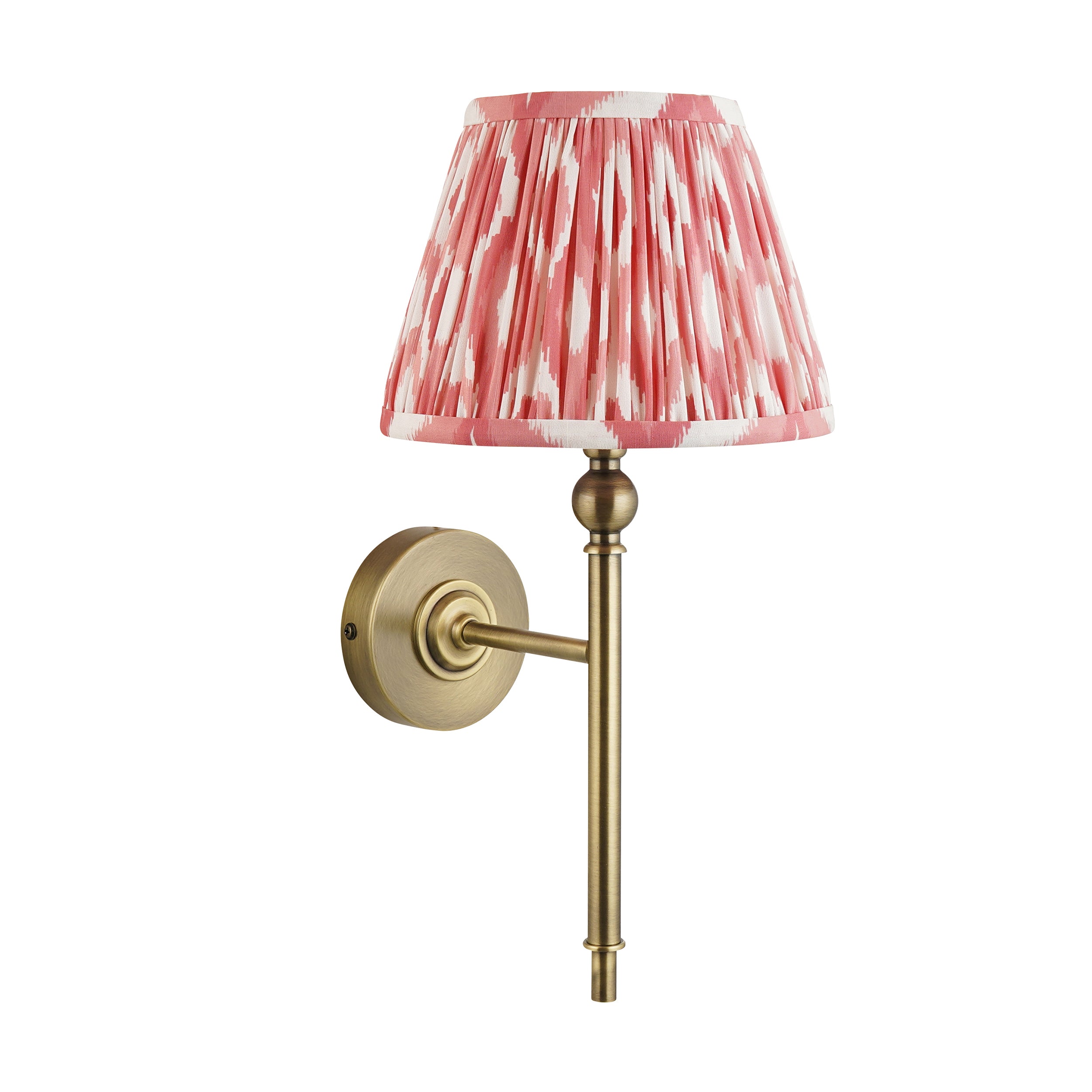 Lille Brass Wall Light & Coral Pink Ikat 20cm Shade