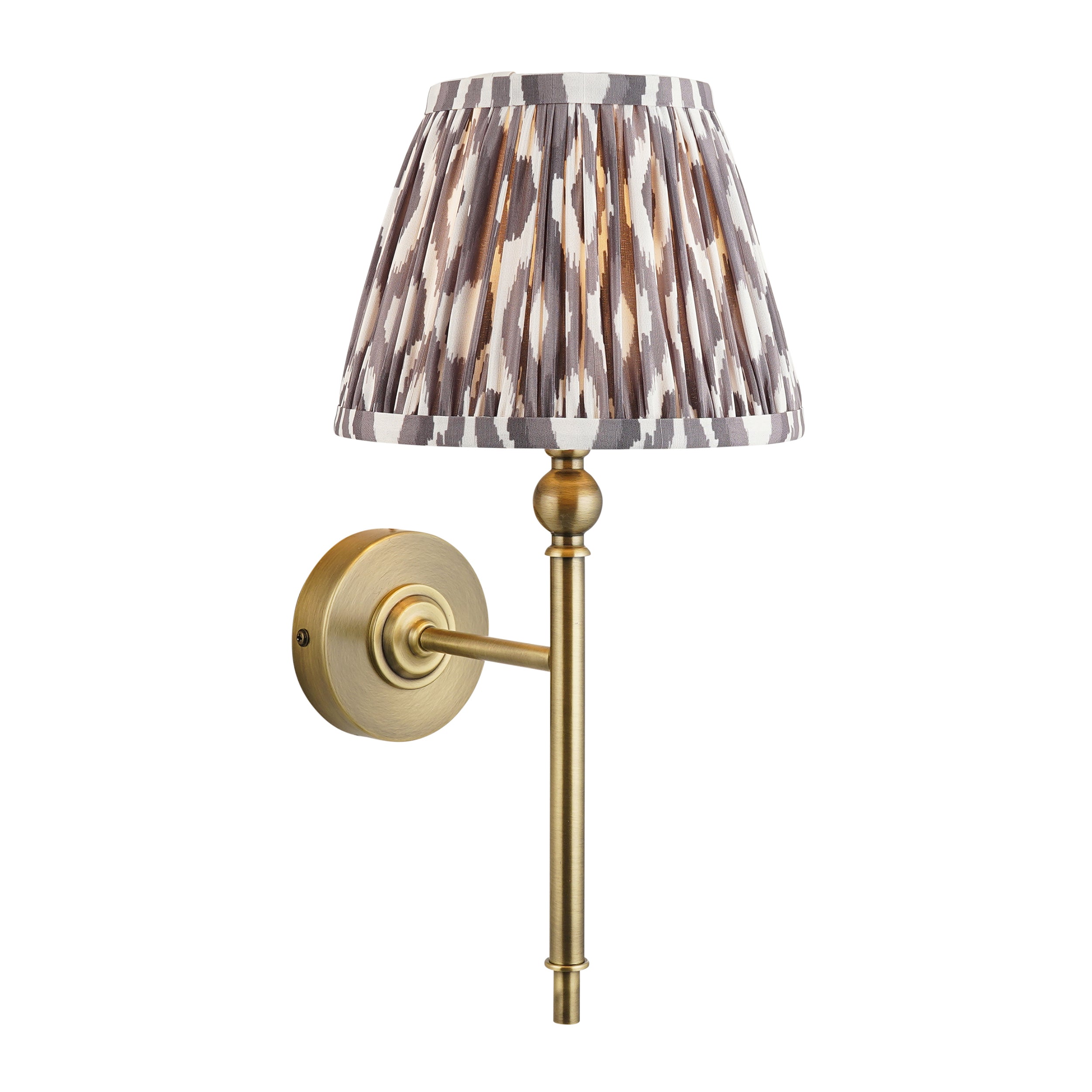 Lille Brass Wall Light & Grey Ikat 20cm Shade 118117 by Endon Lighting