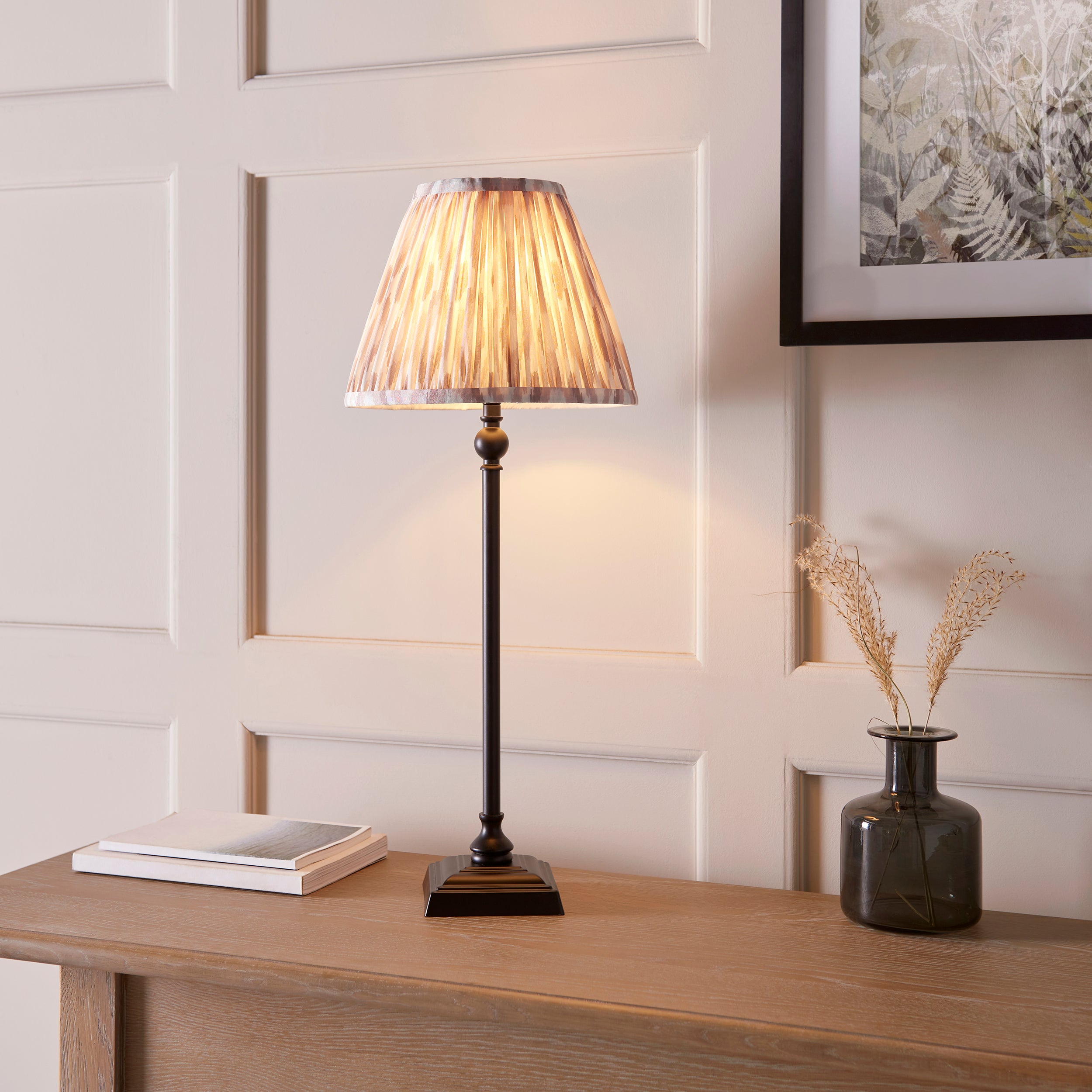 Lille Black Table Lamp & Neutral Ikat 25cm Shade