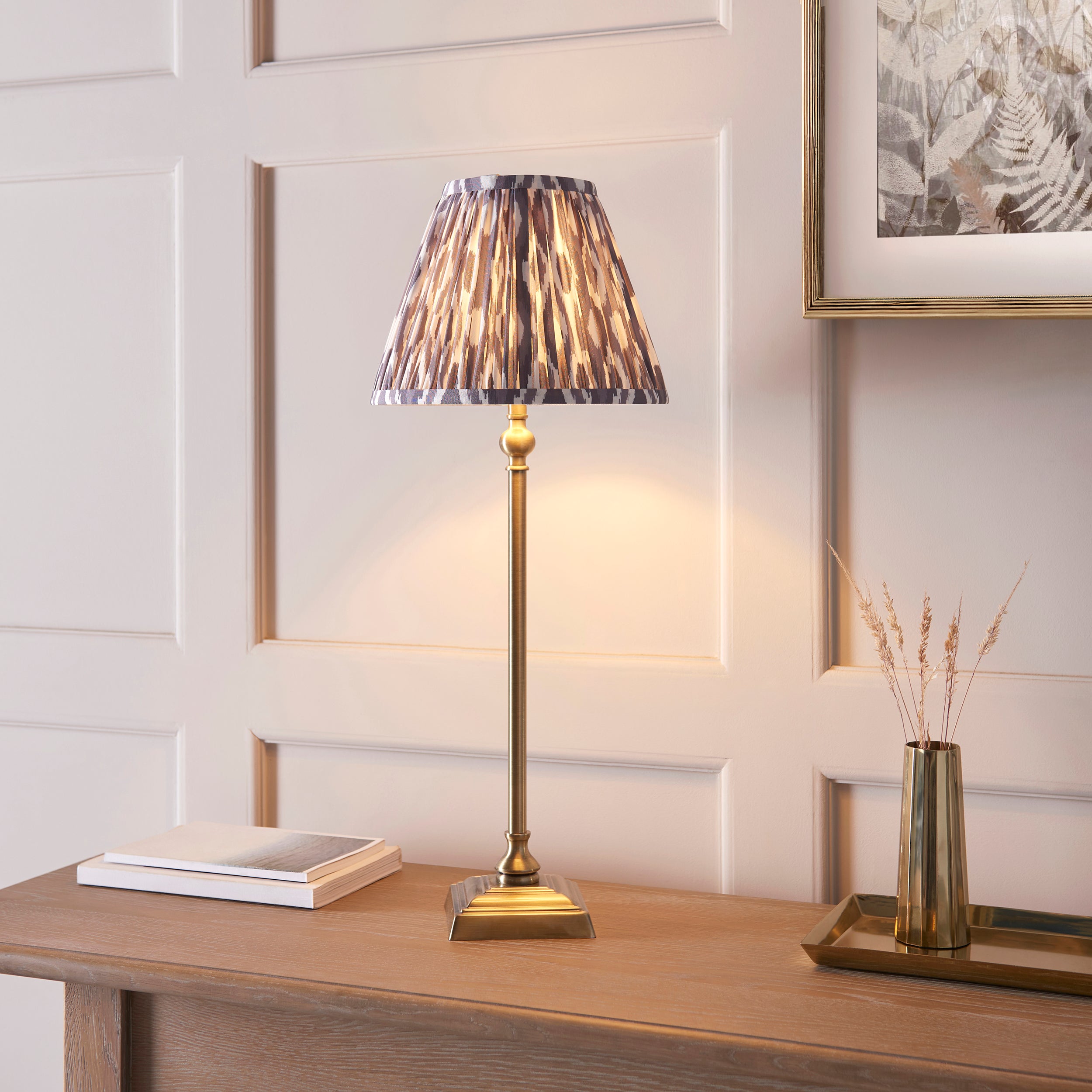 Lille Brass Table Lamp & Grey Ikat 25cm Shade