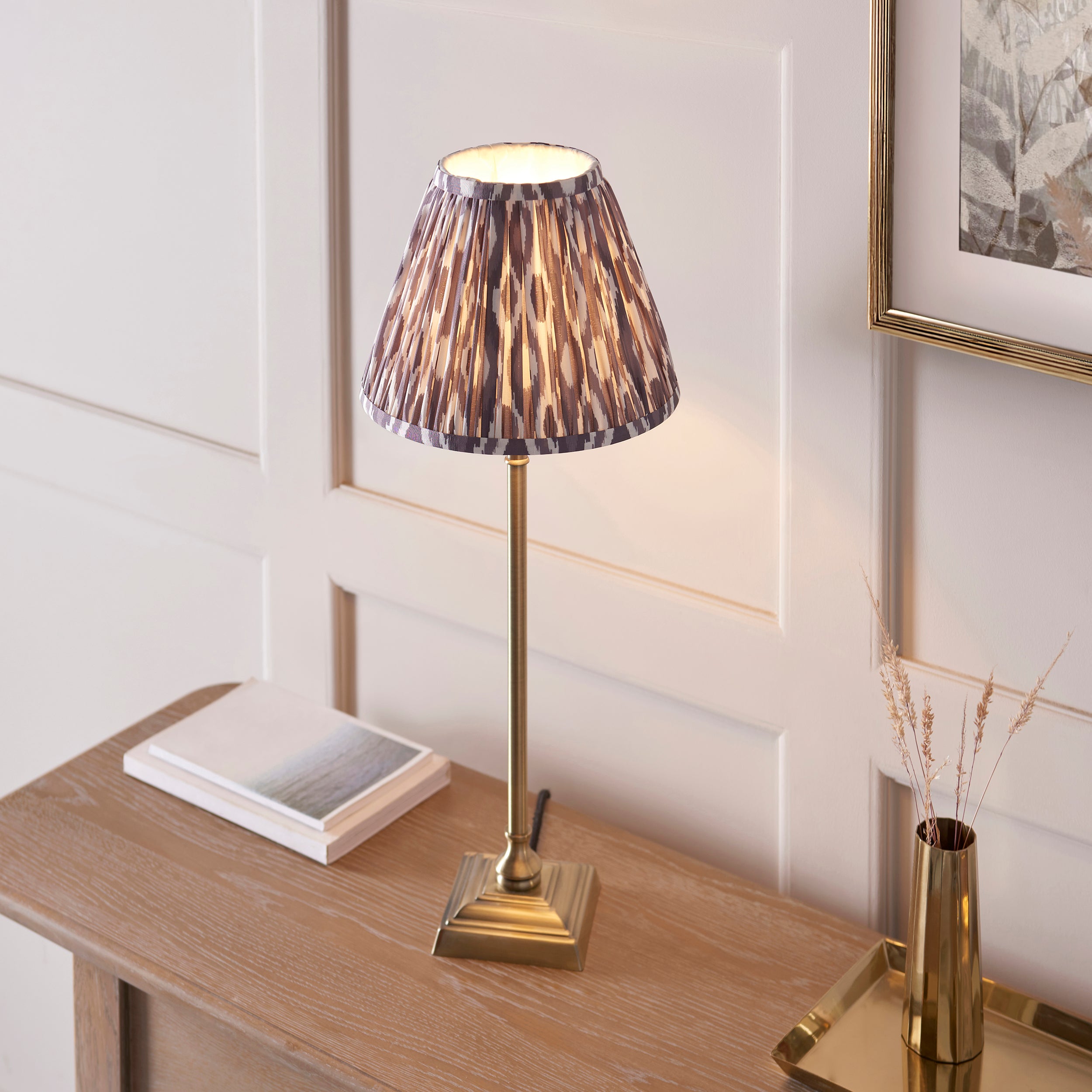 Lille Brass Table Lamp & Grey Ikat 25cm Shade