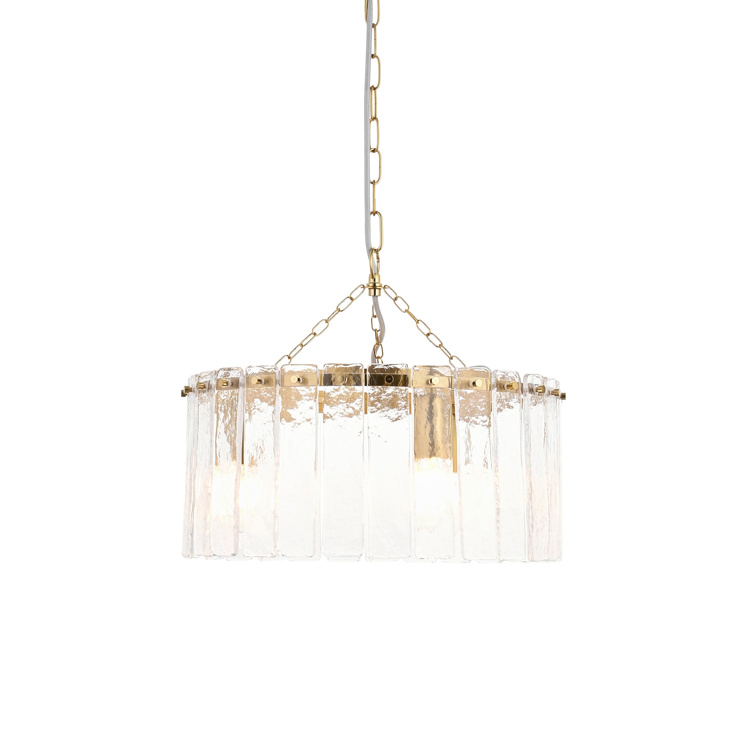 Karine 3 Light Brass Pendant - Handmade Glass Panels 118467 by Endon Lighting
