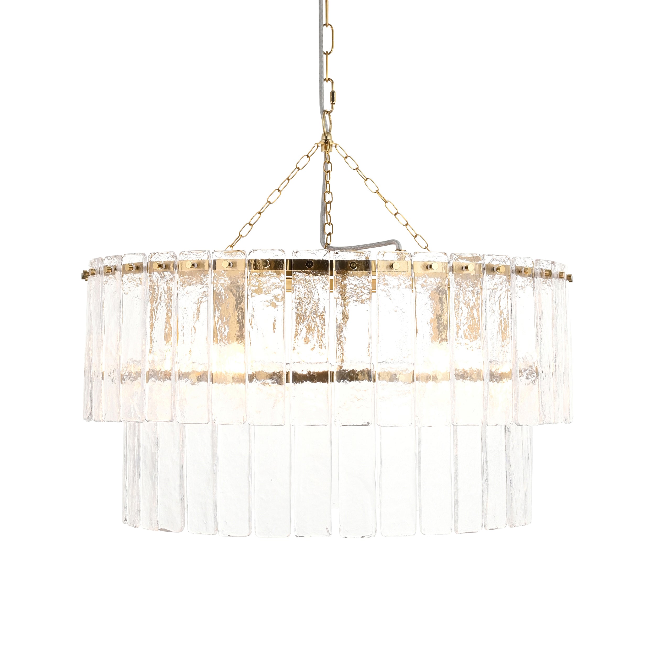 Karine 5 Light Tiered Brass Pendant - Handmade Glass Panels 118469 by Endon Lighting