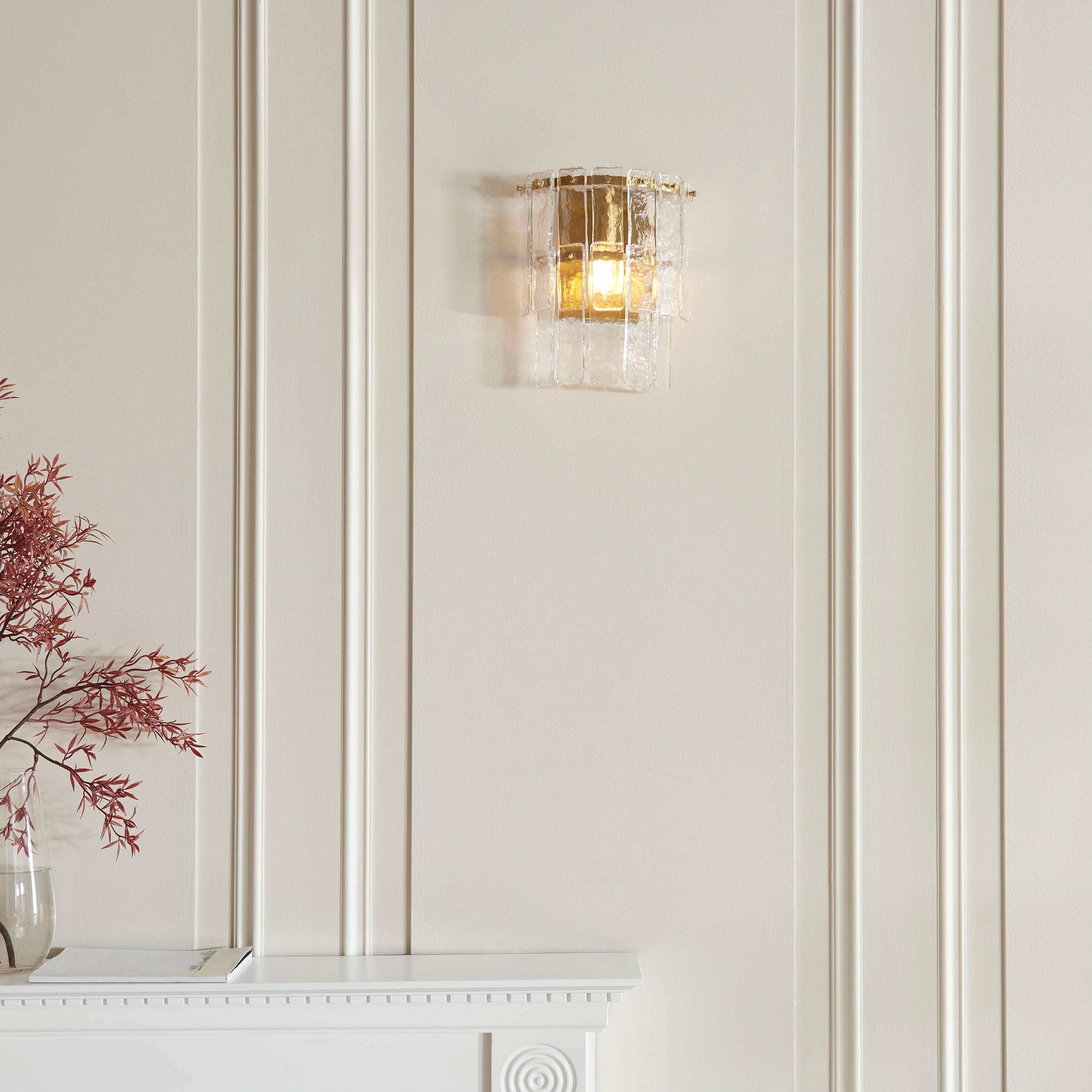 Karine Brass Wall Light - Handmade Glass Panels